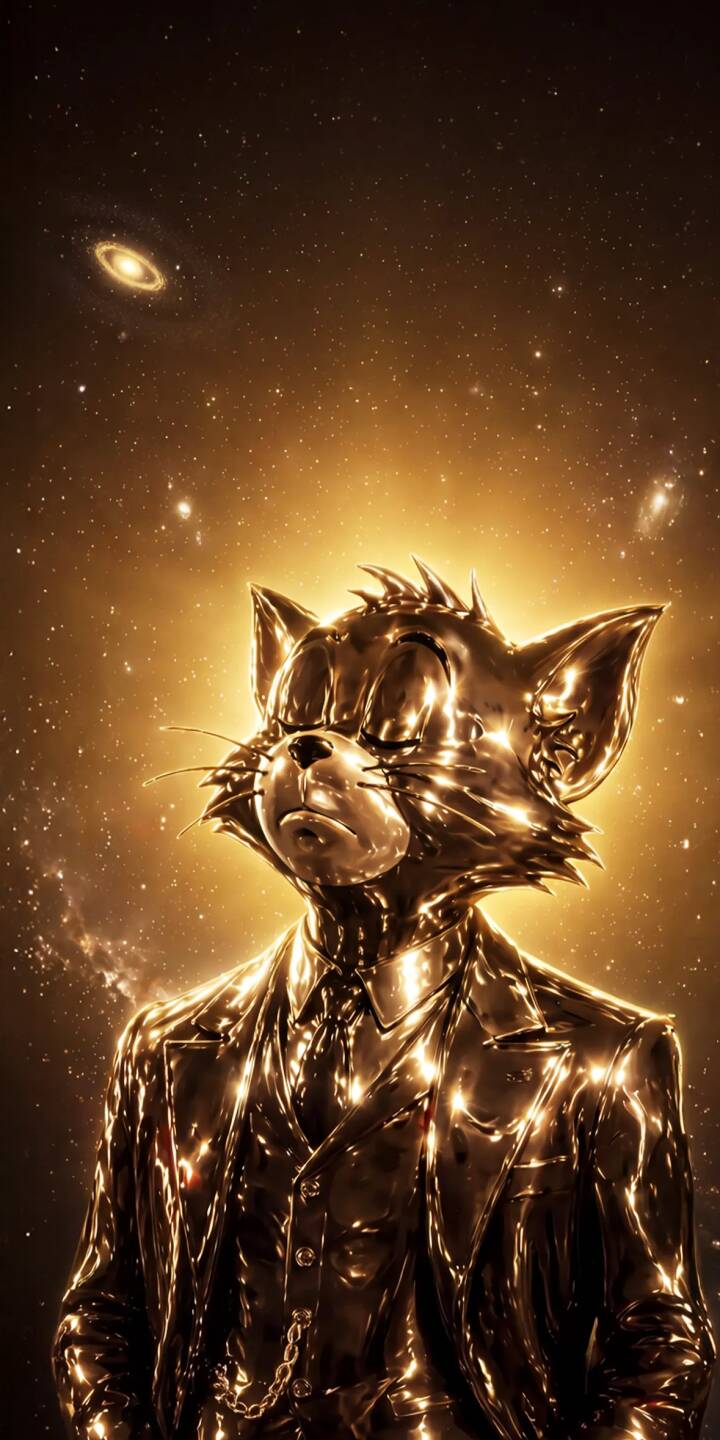 The majestic golden sheen of Tom in a sharp suit glows against a cosmic backdrop in this stunning 4K wallpaper, making it an essential wallpaper for iPhone fans of classic cartoons with a modern twist. | iphone galaxy tom tom and jerry wallpaper golden mobile elegant metallic 4k wallpaper hd wallpaper cosmic The majestic golden sheen of Tom in a sharp suit glows against a cosmic backdrop in this stunning 4K wallpaper, making it an essential wallpaper for iPhone fans of classic cartoons with a modern twist.