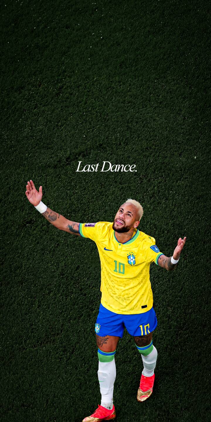 Neymar Jr. raises his arms in a powerful celebratory pose on a vibrant green pitch, wearing his iconic yellow Brazil jersey, in this compelling 4K wallpaper with 'Last Dance.' text; it's an essential wallpaper for iPhone fans. | sports football celebration iphone soccer wallpaper brazil neymar mobile 4k wallpaper hd wallpaper neymar jr Neymar Jr. raises his arms in a powerful celebratory pose on a vibrant green pitch, wearing his iconic yellow Brazil jersey, in this compelling 4K wallpaper with 'Last Dance.' text; it's an essential wallpaper for iPhone fans.