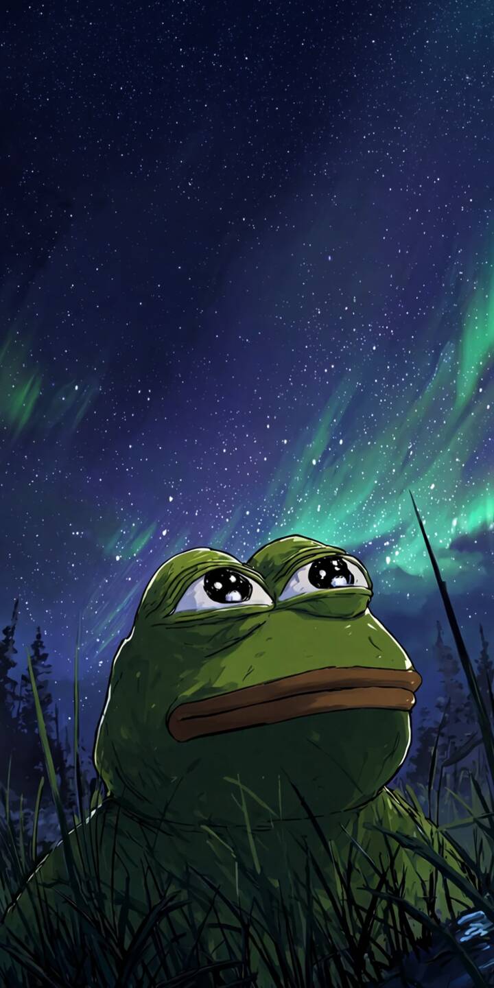 The ethereal green glow of the aurora borealis illuminates the night sky as Pepe the Frog's wistful gaze looks upward in this stunning 4K wallpaper. This captivating scene, with its detailed grassy foreground and sparkling stars, is perfect as an aesthetic wallpaper for iPhone. | aesthetic meme night sky iphone stars wallpaper pepe mobile aurora borealis 4k wallpaper hd wallpaper pepe frog The ethereal green glow of the aurora borealis illuminates the night sky as Pepe the Frog's wistful gaze looks upward in this stunning 4K wallpaper. This captivating scene, with its detailed grassy foreground and sparkling stars, is perfect as an aesthetic wallpaper for iPhone.