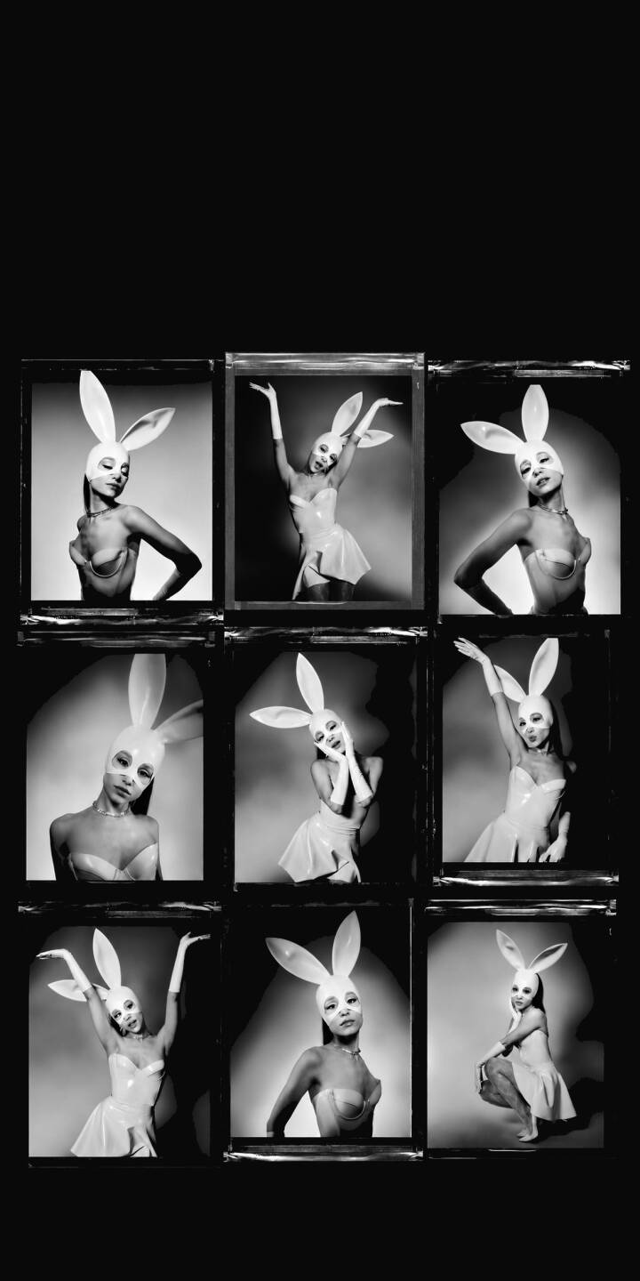 A striking grid of black and white captures Ariana Grande in her iconic bunny mask, showcasing multiple alluring poses. This stunning 4K wallpaper is a perfect visual aesthetic for your iPhone. | iphone wallpaper black and white mobile ariana grande celebrity 4k wallpaper hd wallpaper monochrome pop star dangerous woman bunny mask A striking grid of black and white captures Ariana Grande in her iconic bunny mask, showcasing multiple alluring poses. This stunning 4K wallpaper is a perfect visual aesthetic for your iPhone.
