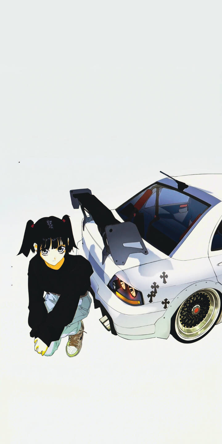 A stylized anime girl with distinct pigtails squats beside a sleek white sports car adorned with bold cross decals in this vibrant 4K wallpaper. This dynamic wallpaper captures a cool street aesthetic, perfect for your iPhone screen. | aesthetic iphone minimalist wallpaper anime girl mobile 4k wallpaper hd wallpaper street style tuned car car girl jdm car A stylized anime girl with distinct pigtails squats beside a sleek white sports car adorned with bold cross decals in this vibrant 4K wallpaper. This dynamic wallpaper captures a cool street aesthetic, perfect for your iPhone screen.