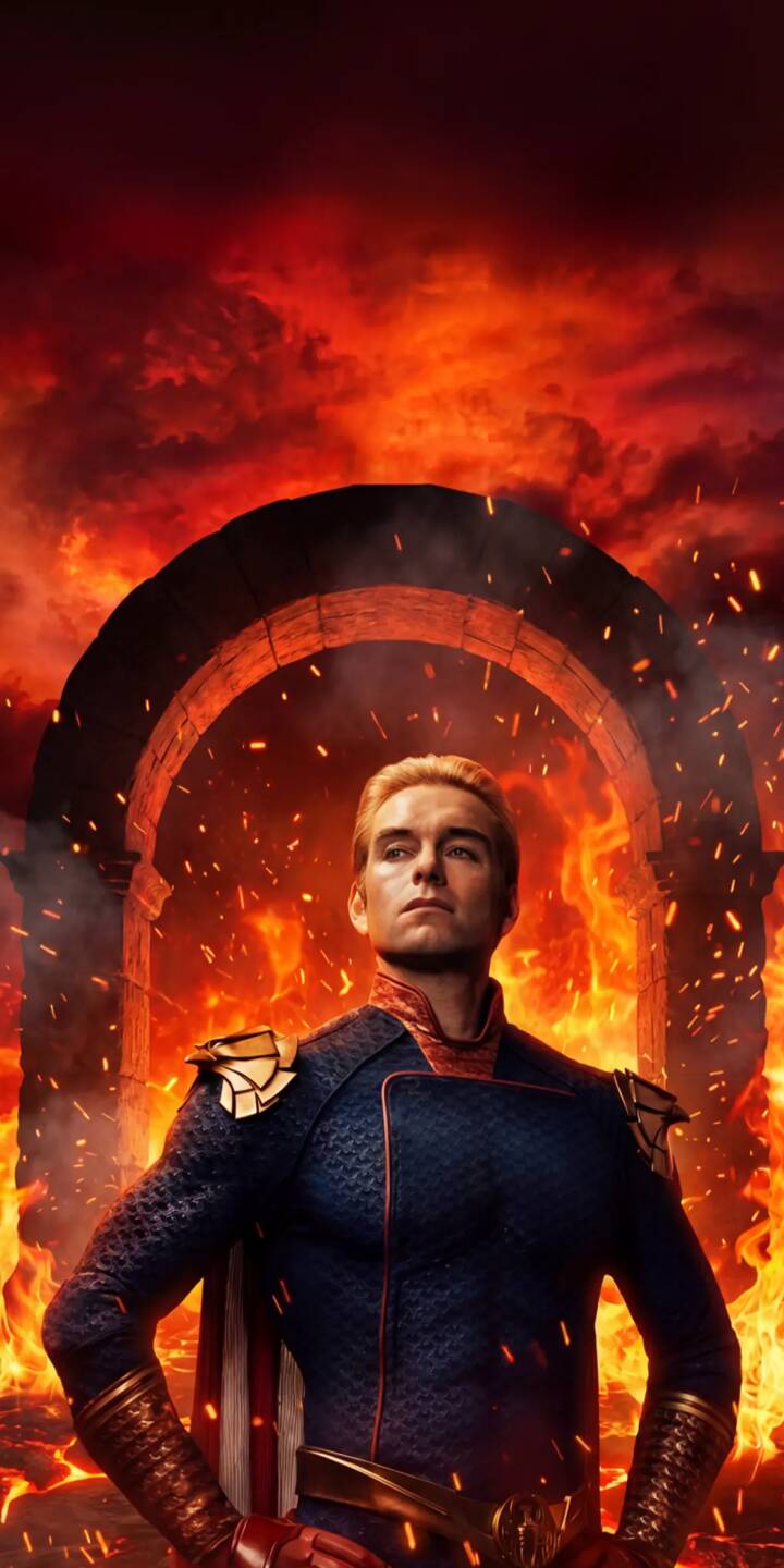 A furious red and orange inferno rages behind Homelander, casting a hellish glow as he stands before a dark, ancient archway in this intense 4K wallpaper. This powerful image is the perfect wallpaper for iPhone users seeking a dynamic hero or villain. | the boys dark superhero fire homelander iphone wallpaper tv series mobile 4k wallpaper hd wallpaper antony starr A furious red and orange inferno rages behind Homelander, casting a hellish glow as he stands before a dark, ancient archway in this intense 4K wallpaper. This powerful image is the perfect wallpaper for iPhone users seeking a dynamic hero or villain.