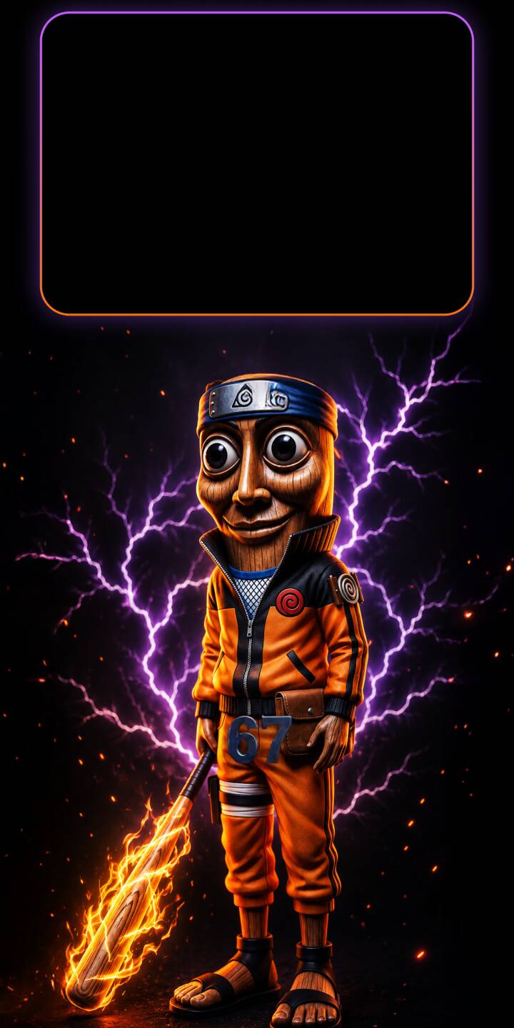 A wooden, wide-eyed Naruto with a creepy smile holds a fiercely flaming baseball bat, set against electrifying purple lightning in this striking 4K wallpaper for iPhone. This unique wallpaper offers a dark, playful twist on a classic anime character. | anime naruto iphone wallpaper mobile naruto uzumaki 4k wallpaper hd wallpaper creepy aesthetic purple lightning flaming bat A wooden, wide-eyed Naruto with a creepy smile holds a fiercely flaming baseball bat, set against electrifying purple lightning in this striking 4K wallpaper for iPhone. This unique wallpaper offers a dark, playful twist on a classic anime character.