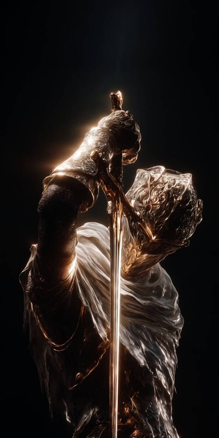 The radiant gleam of a golden sword illuminates an intricately armored figure, draped in flowing translucent material against a dramatic dark background in this captivating 4K wallpaper. This powerful wallpaper is perfect for personalizing your iPhone. | sword warrior knight iphone wallpaper golden mobile elegant mystical 4k wallpaper hd wallpaper dark aesthetic The radiant gleam of a golden sword illuminates an intricately armored figure, draped in flowing translucent material against a dramatic dark background in this captivating 4K wallpaper. This powerful wallpaper is perfect for personalizing your iPhone.