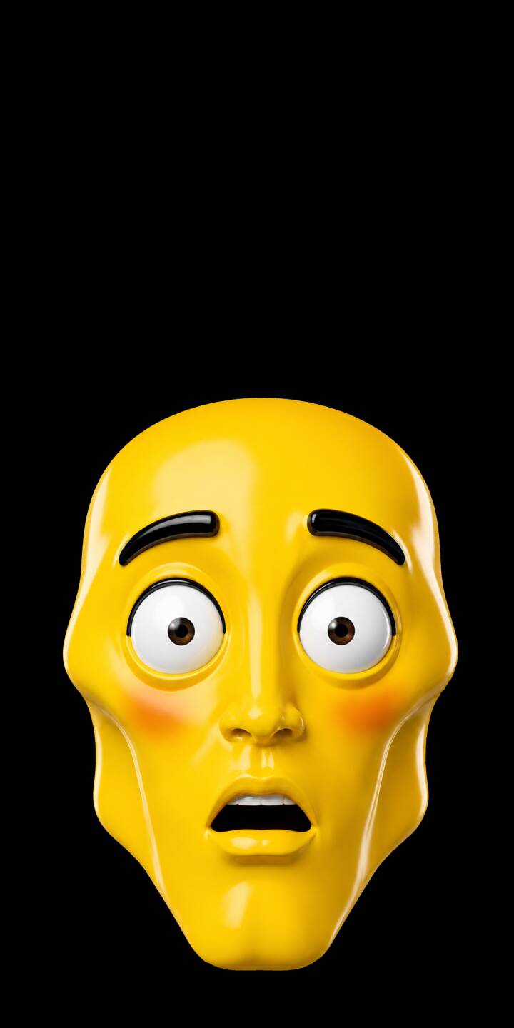 Wide, white eyes gaze out with an expression of pure astonishment from this vivid yellow, rosy-cheeked mask, a striking 4K wallpaper featuring an exaggerated, meme-like face on a stark black background. This unique wallpaper is a must-have for iPhone users seeking a bold visual. | aesthetic yellow mask iphone 3d wallpaper emoji surprised mobile 4k wallpaper hd wallpaper shocked face Wide, white eyes gaze out with an expression of pure astonishment from this vivid yellow, rosy-cheeked mask, a striking 4K wallpaper featuring an exaggerated, meme-like face on a stark black background. This unique wallpaper is a must-have for iPhone users seeking a bold visual.