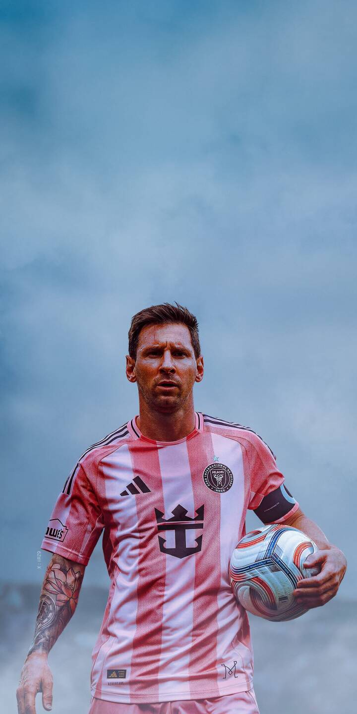 Lionel Messi gazes with a focused expression, clad in his vibrant pink striped Inter Miami jersey, holding a soccer ball in this dynamic 4K wallpaper — a perfect mobile wallpaper for iPhone soccer fans. | sports football iphone messi soccer wallpaper lionel messi mobile inter miami 4k wallpaper hd wallpaper pink jersey Lionel Messi gazes with a focused expression, clad in his vibrant pink striped Inter Miami jersey, holding a soccer ball in this dynamic 4K wallpaper — a perfect mobile wallpaper for iPhone soccer fans.