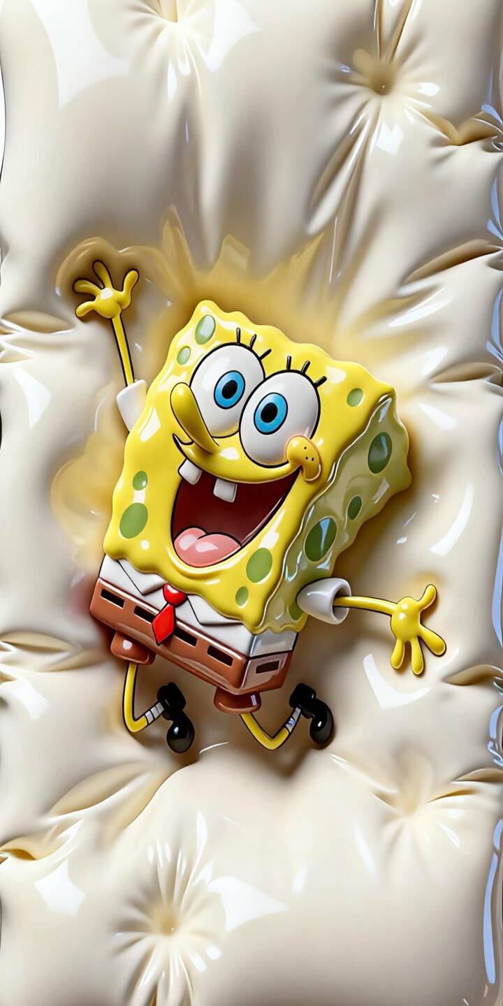 The ecstatic Spongebob, with arms raised and a wide, beaming smile, appears jubilantly submerged in a glossy, creamy-white cushion texture in this vibrant 4K wallpaper. This delightful wallpaper is a perfect fit for iPhone, bringing a unique, playful aesthetic to your screen. | spongebob animated cute iphone wallpaper mobile spongebob squarepants 4k wallpaper hd wallpaper nickelodeon 3d art creamy The ecstatic Spongebob, with arms raised and a wide, beaming smile, appears jubilantly submerged in a glossy, creamy-white cushion texture in this vibrant 4K wallpaper. This delightful wallpaper is a perfect fit for iPhone, bringing a unique, playful aesthetic to your screen.