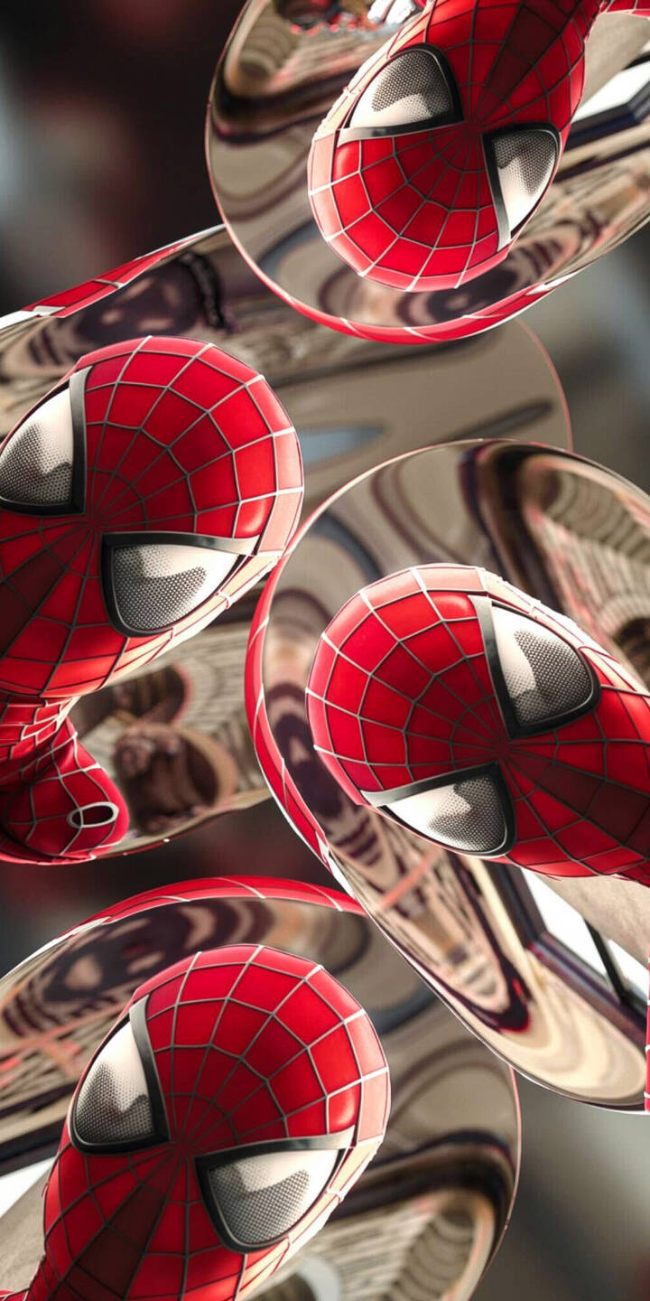 Multiple iconic Spider-Man masks are reflected and warped across gleaming chrome surfaces, creating a mesmerizing abstract effect in this vibrant 4K wallpaper. This unique visual makes for a truly eye-catching iPhone wallpaper. | superhero reflection chrome marvel iphone abstract wallpaper spidey mobile 4k wallpaper hd wallpaper spider-man Multiple iconic Spider-Man masks are reflected and warped across gleaming chrome surfaces, creating a mesmerizing abstract effect in this vibrant 4K wallpaper. This unique visual makes for a truly eye-catching iPhone wallpaper.