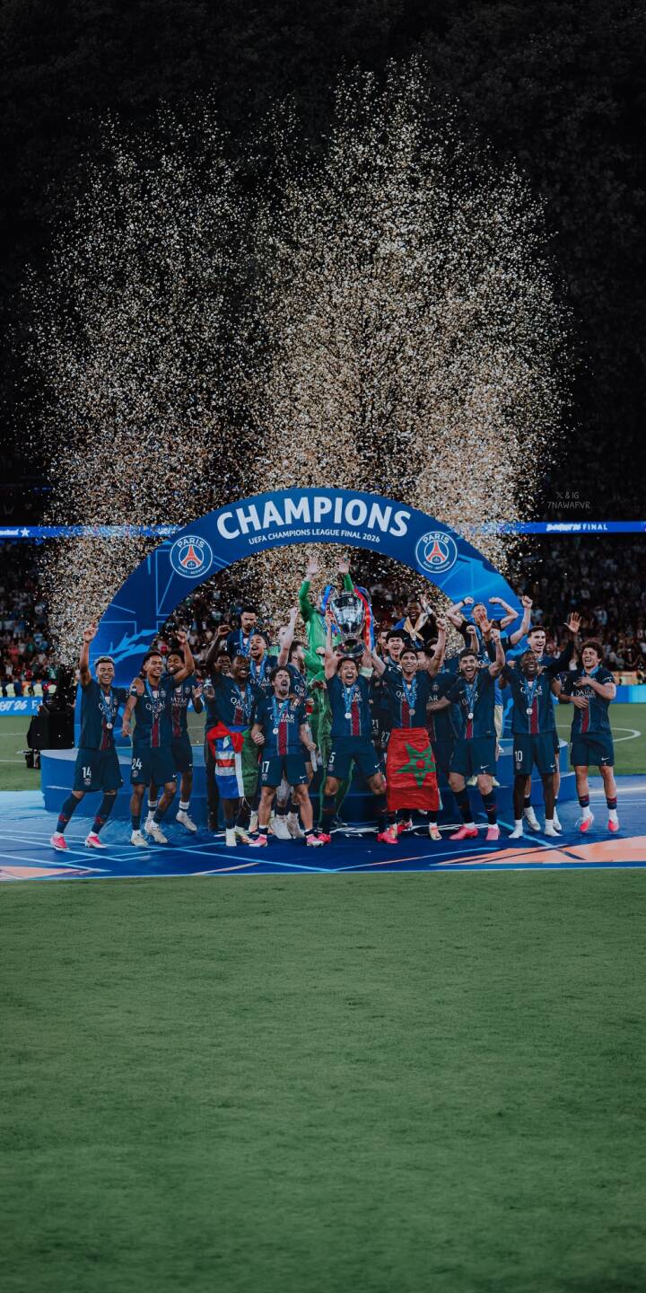 Golden confetti showers the triumphant Paris Saint-Germain team as they lift the trophy under a 'Champions' arch in this vibrant 4K wallpaper. This celebratory football wallpaper, capturing their victory on the field, is ideal for your iPhone. | football trophy celebration iphone soccer wallpaper psg champions mobile paris saint-germain 4k wallpaper hd wallpaper Golden confetti showers the triumphant Paris Saint-Germain team as they lift the trophy under a 'Champions' arch in this vibrant 4K wallpaper. This celebratory football wallpaper, capturing their victory on the field, is ideal for your iPhone.