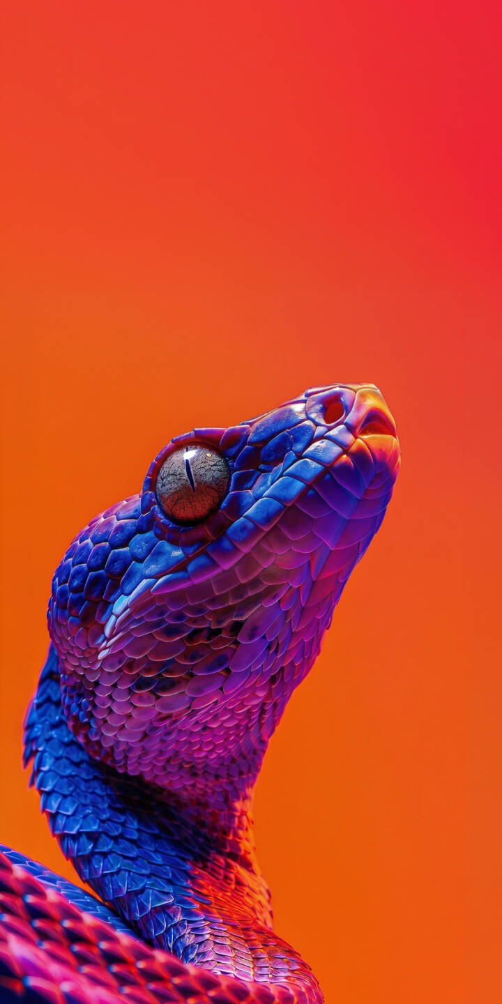 Striking neon blue and purple scales shimmer under intense light, bringing this stunning 4K snake wallpaper to life against a vibrant orange background. This captivating close-up, showcasing intricate reptilian details and a piercing eye, is a must-have wallpaper for iPhone users. | aesthetic animal neon snake colorful iphone wallpaper vibrant mobile 4k wallpaper hd wallpaper reptile Striking neon blue and purple scales shimmer under intense light, bringing this stunning 4K snake wallpaper to life against a vibrant orange background. This captivating close-up, showcasing intricate reptilian details and a piercing eye, is a must-have wallpaper for iPhone users.