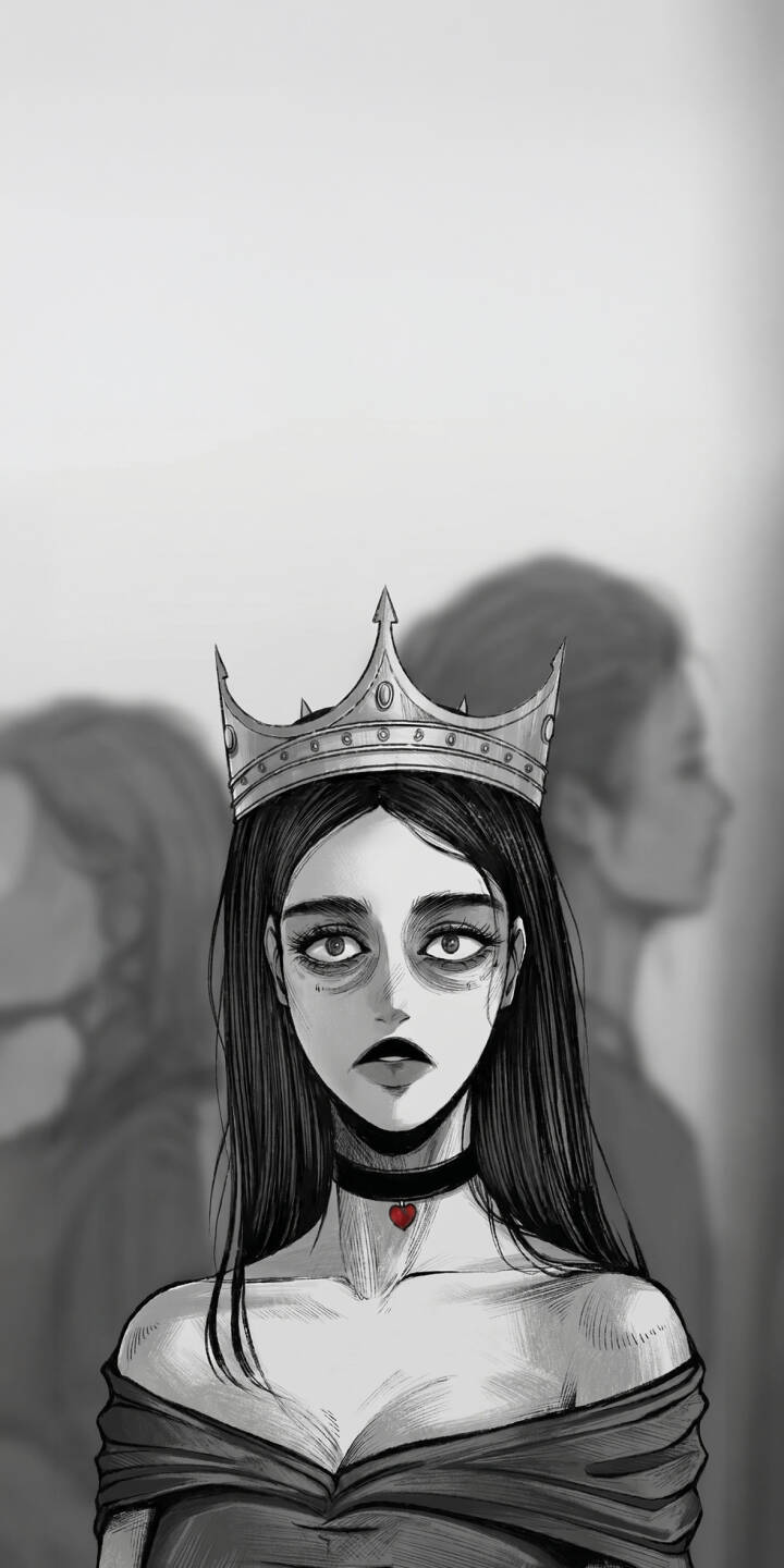 A single red heart necklace provides the only pop of color against the desaturated palette of this drawing, where a melancholic crowned woman stares blankly. This striking 4K wallpaper with its aesthetic mood is a must-have iPhone wallpaper. | illustration iphone wallpaper grayscale mobile 4k wallpaper hd wallpaper dark aesthetic gothic art fantasy girl sad queen red heart choker A single red heart necklace provides the only pop of color against the desaturated palette of this drawing, where a melancholic crowned woman stares blankly. This striking 4K wallpaper with its aesthetic mood is a must-have iPhone wallpaper.