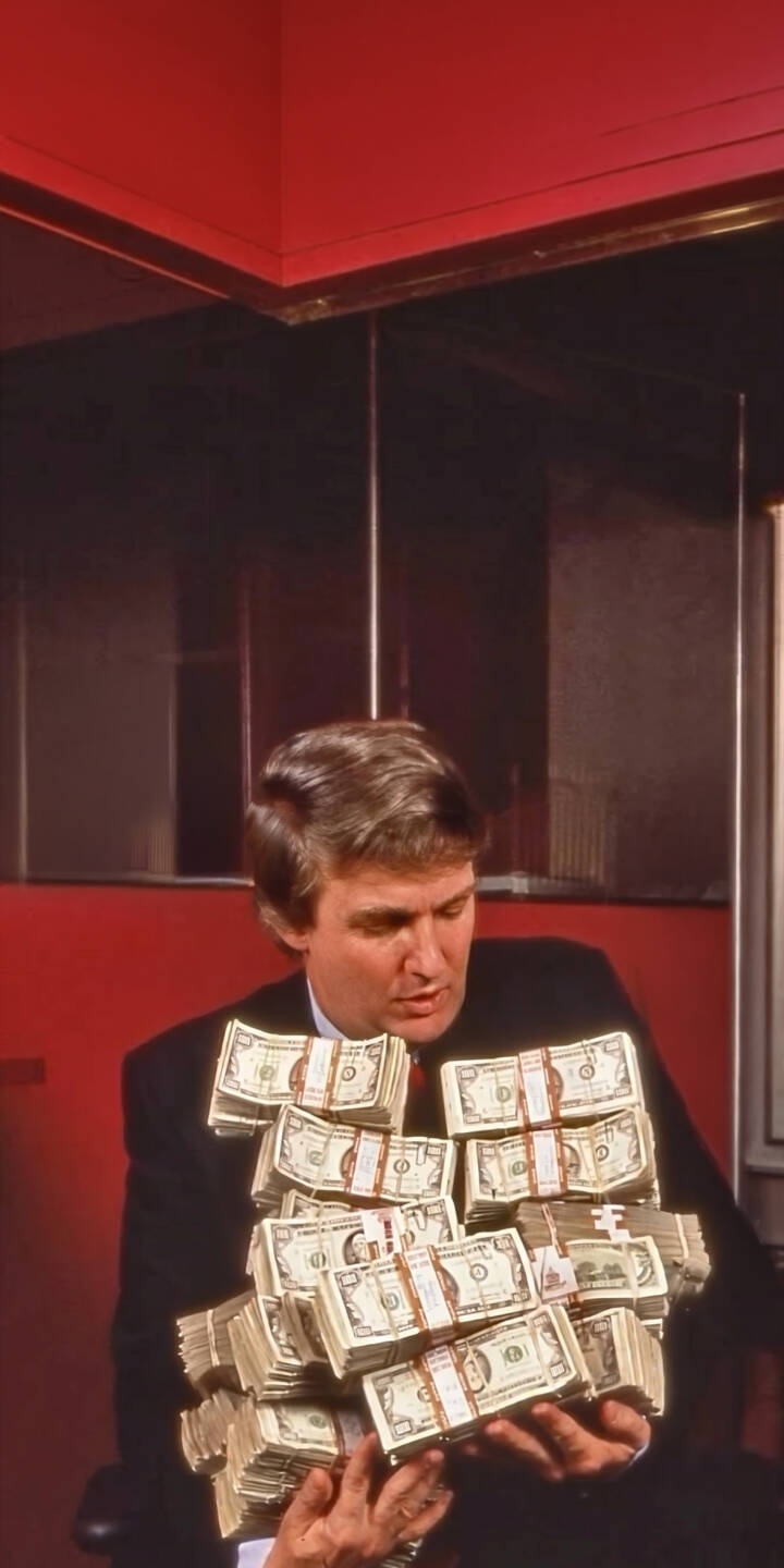 Donald Trump gazes upon huge piles of banded one-dollar bills in this captivating 4K wallpaper, set against a rich red background – an impressive wallpaper for iPhone users. | cash money iphone wallpaper donald trump mobile 4k wallpaper hd wallpaper businessman wealth dollar bills trump Donald Trump gazes upon huge piles of banded one-dollar bills in this captivating 4K wallpaper, set against a rich red background – an impressive wallpaper for iPhone users.