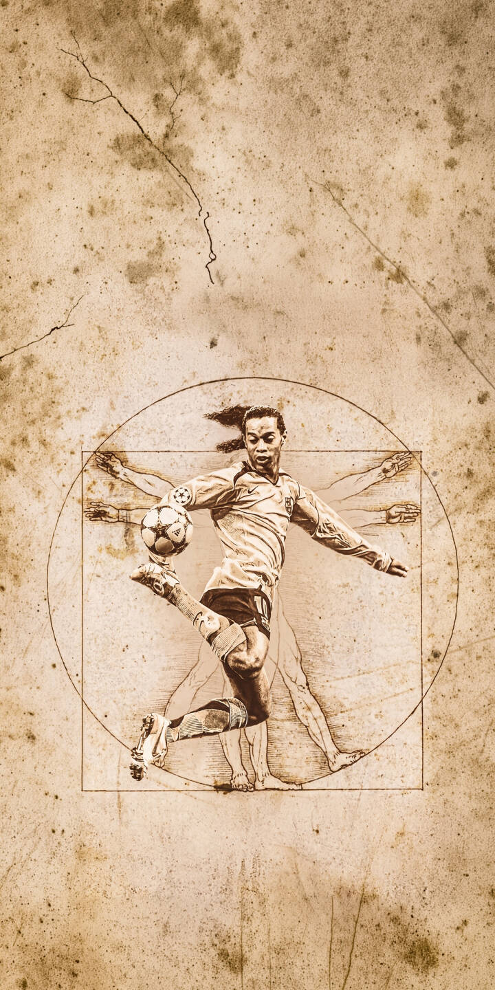 Ronaldinho's iconic football skill meets classical art with his dynamic kick superimposed on a sepia-toned Vitruvian Man background in this unique 4K wallpaper. This captivating vintage-style wallpaper is perfect for iPhone users who appreciate both soccer legends and artistic flair. | sports football iphone vintage soccer wallpaper ronaldinho artistic mobile 4k wallpaper hd wallpaper vitruvian man Ronaldinho's iconic football skill meets classical art with his dynamic kick superimposed on a sepia-toned Vitruvian Man background in this unique 4K wallpaper. This captivating vintage-style wallpaper is perfect for iPhone users who appreciate both soccer legends and artistic flair.