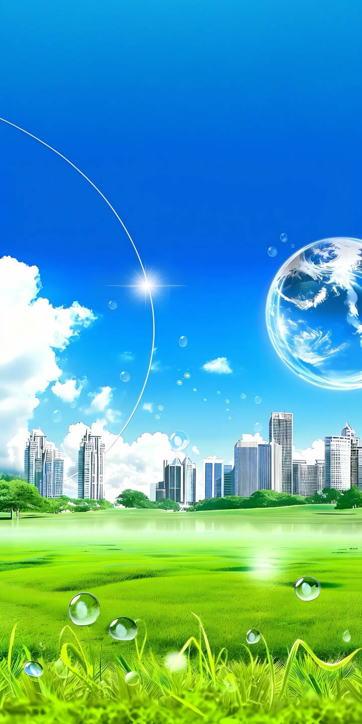 Vibrant green fields stretch toward a reflective modern cityscape under a brilliant blue sky, highlighted by a glowing Earth-like orb and delicate floating bubbles. This captivating Frutiger Aero 4K nature-city wallpaper creates a refreshing and aesthetic scene, a must-have for any iPhone user. | landscape reflection iphone nature wallpaper futuristic bright mobile digital art frutiger aero 4k wallpaper hd wallpaper cityscape earth orb windowsxp Vibrant green fields stretch toward a reflective modern cityscape under a brilliant blue sky, highlighted by a glowing Earth-like orb and delicate floating bubbles. This captivating Frutiger Aero 4K nature-city wallpaper creates a refreshing and aesthetic scene, a must-have for any iPhone user.