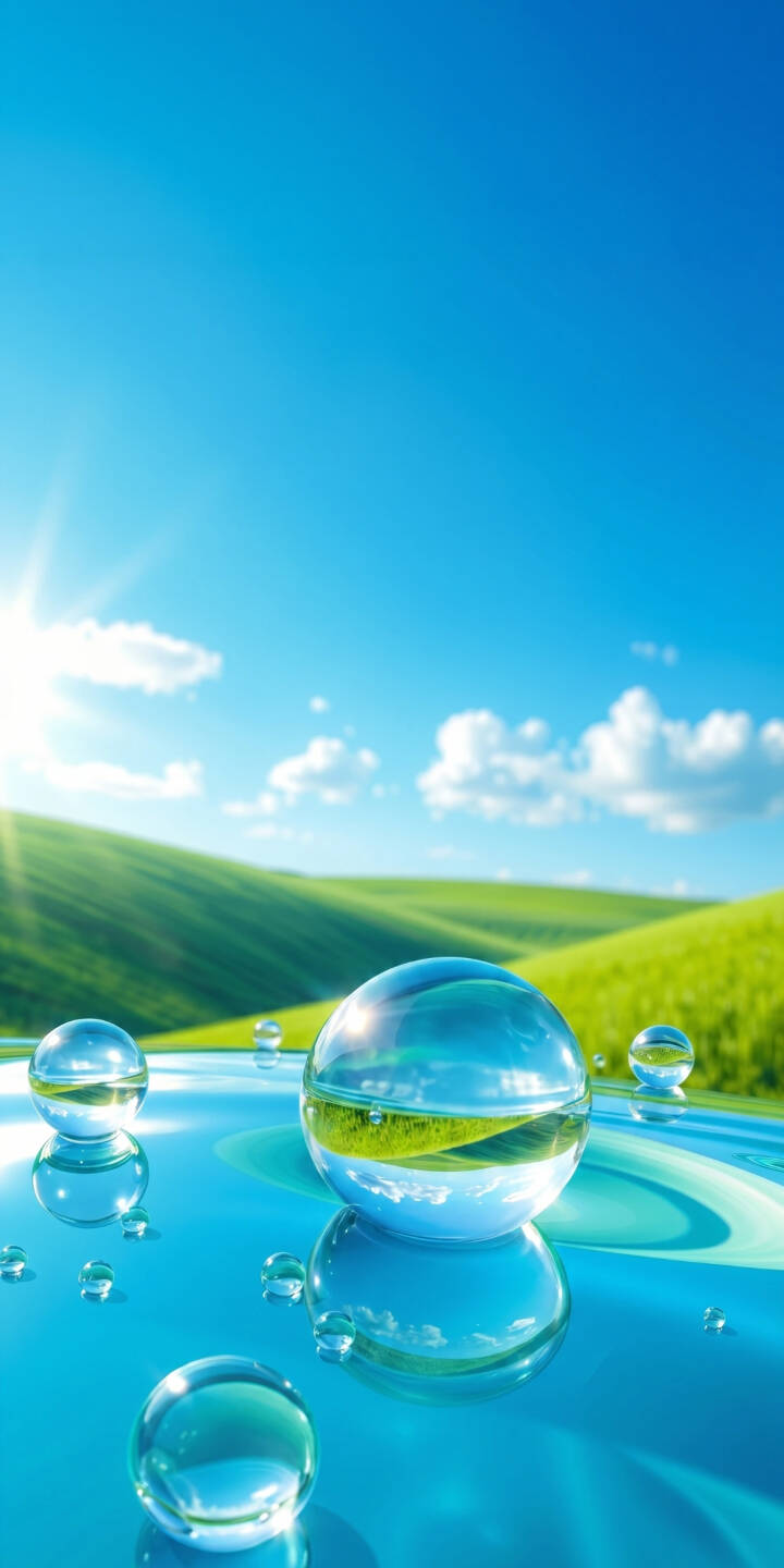 Crystal-clear glass spheres beautifully reflect an inverted vibrant green landscape and bright blue sky in this stunning Frutiger Aero 4K wallpaper, making it an ideal nature wallpaper for your iPhone. | landscape reflection iphone nature wallpaper vibrant futuristic mobile blue green frutiger aero 4k wallpaper hd wallpaper water drops glass spheres windowsxp Crystal-clear glass spheres beautifully reflect an inverted vibrant green landscape and bright blue sky in this stunning Frutiger Aero 4K wallpaper, making it an ideal nature wallpaper for your iPhone.