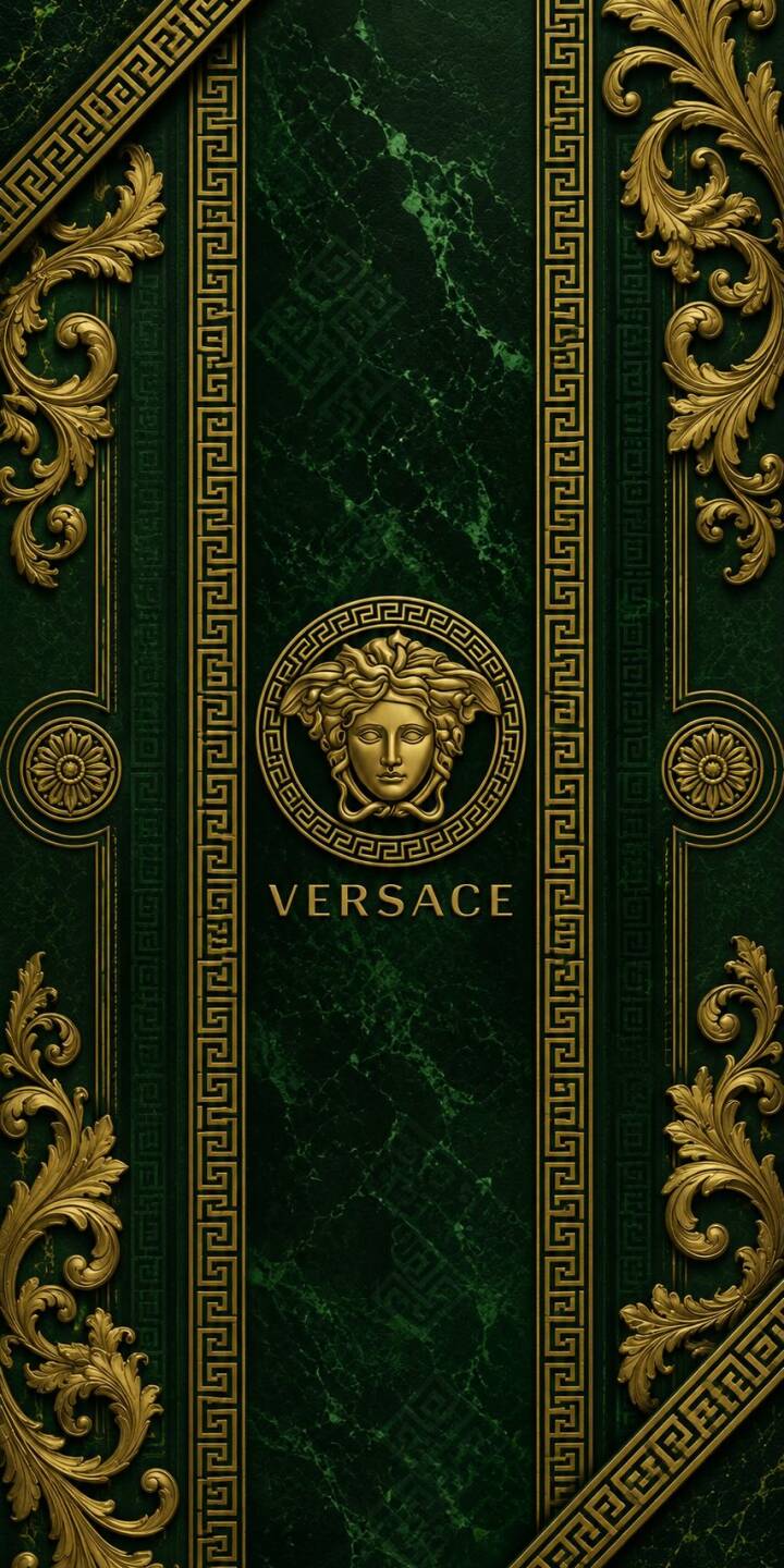 A shimmering gold Versace Medusa head commands attention against a backdrop of deep emerald marble, framed by intricate Greek key borders in this stunning 4K wallpaper. This opulent Versace wallpaper is perfectly designed for iPhone, bringing luxury to your mobile device. | green gold brand iphone luxury wallpaper mobile 4k wallpaper hd wallpaper versace medusa A shimmering gold Versace Medusa head commands attention against a backdrop of deep emerald marble, framed by intricate Greek key borders in this stunning 4K wallpaper. This opulent Versace wallpaper is perfectly designed for iPhone, bringing luxury to your mobile device.