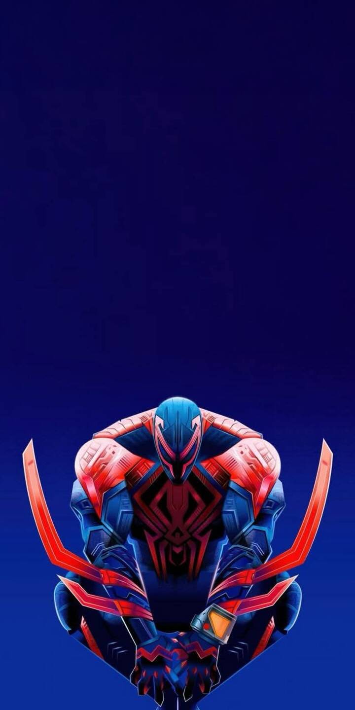 Against a profound midnight blue backdrop, the futuristic red and blue suit of Spider-Man 2099 gleams in a powerful crouching pose, making this stunning 4K wallpaper a perfect choice for your iPhone. This dynamic wallpaper captures the hero's sleek design with intricate glowing accents. | superhero marvel iphone wallpaper futuristic mobile blue aesthetic comic art 4k wallpaper hd wallpaper spider-man 2099 miguel o'hara Against a profound midnight blue backdrop, the futuristic red and blue suit of Spider-Man 2099 gleams in a powerful crouching pose, making this stunning 4K wallpaper a perfect choice for your iPhone. This dynamic wallpaper captures the hero's sleek design with intricate glowing accents.