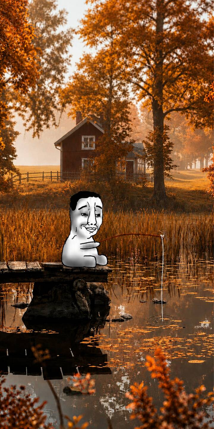 A content Wojak enjoys a serene autumn day, fishing from a wooden dock surrounded by golden trees and a rustic red house in this charming 4K wallpaper. This picturesque scene creates a perfectly peaceful wallpaper for your iPhone. | meme iphone autumn wallpaper mobile fishing peaceful 4k wallpaper hd wallpaper wojak feels guy A content Wojak enjoys a serene autumn day, fishing from a wooden dock surrounded by golden trees and a rustic red house in this charming 4K wallpaper. This picturesque scene creates a perfectly peaceful wallpaper for your iPhone.
