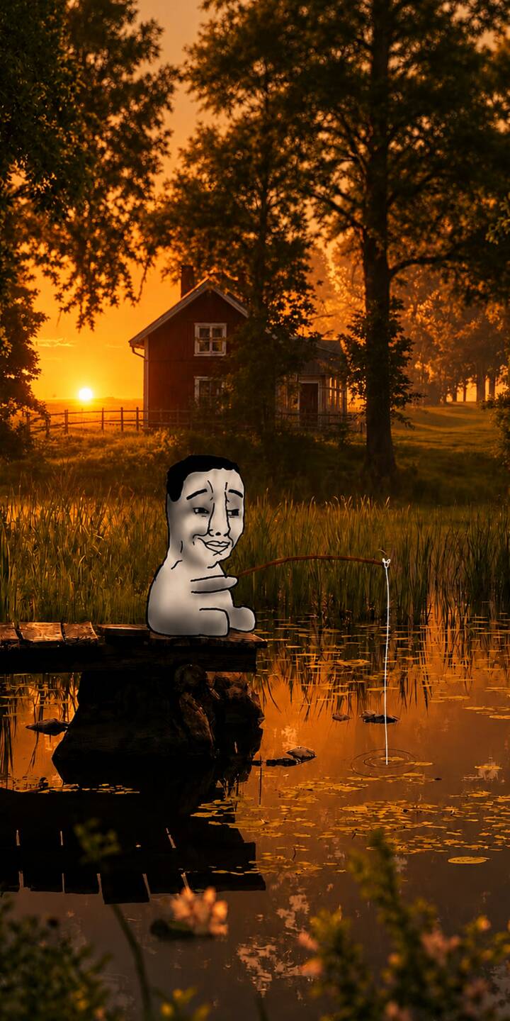 Golden hour light bathes the tranquil scene as the contemplative Wojak character fishes from a rustic dock beside a charming cabin in this stunning 4K wallpaper. This serene imagery makes a perfect wallpaper for iPhone users seeking peaceful and unique backgrounds. | meme sunset rural iphone wallpaper mobile golden hour fishing peaceful 4k wallpaper hd wallpaper wojak Golden hour light bathes the tranquil scene as the contemplative Wojak character fishes from a rustic dock beside a charming cabin in this stunning 4K wallpaper. This serene imagery makes a perfect wallpaper for iPhone users seeking peaceful and unique backgrounds.