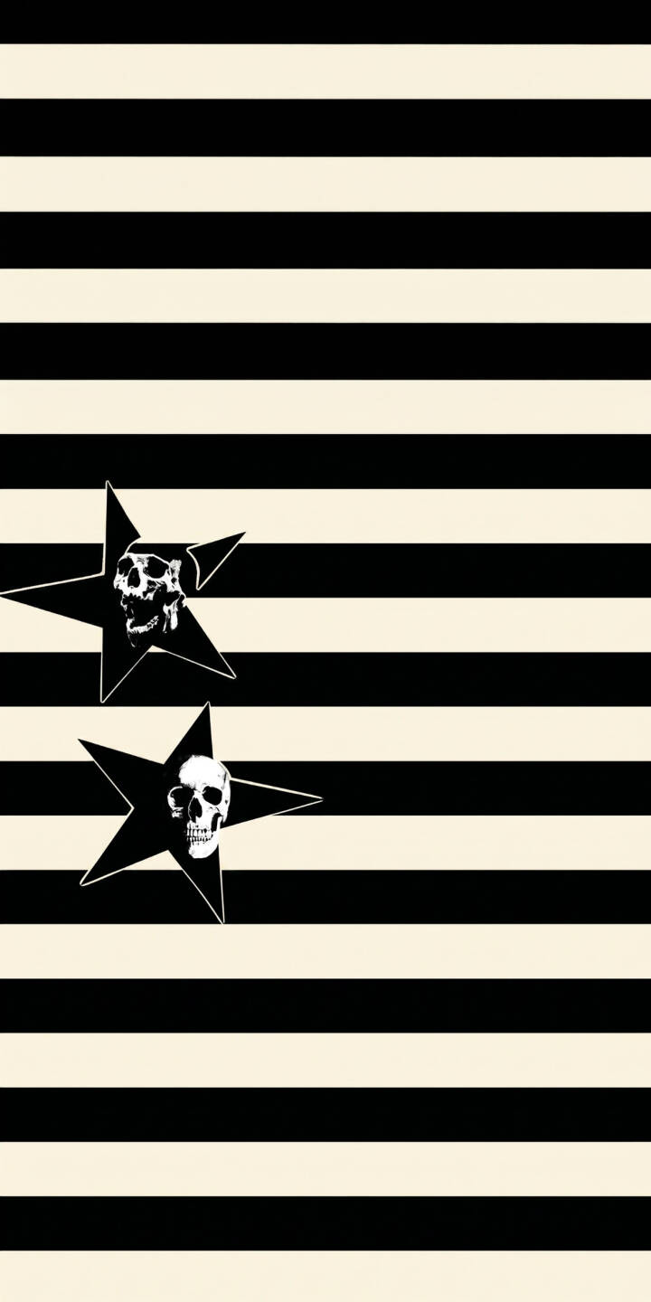 Bold black and cream stripes frame two striking black stars, each containing a chilling white skull, making this a distinct 4K wallpaper for iPhone users. This unique minimalist wallpaper is perfect for adding a touch of dark aesthetic to your device. | aesthetic star gothic skull iphone minimalist wallpaper black and white stripes mobile 4k wallpaper hd wallpaper Bold black and cream stripes frame two striking black stars, each containing a chilling white skull, making this a distinct 4K wallpaper for iPhone users. This unique minimalist wallpaper is perfect for adding a touch of dark aesthetic to your device.