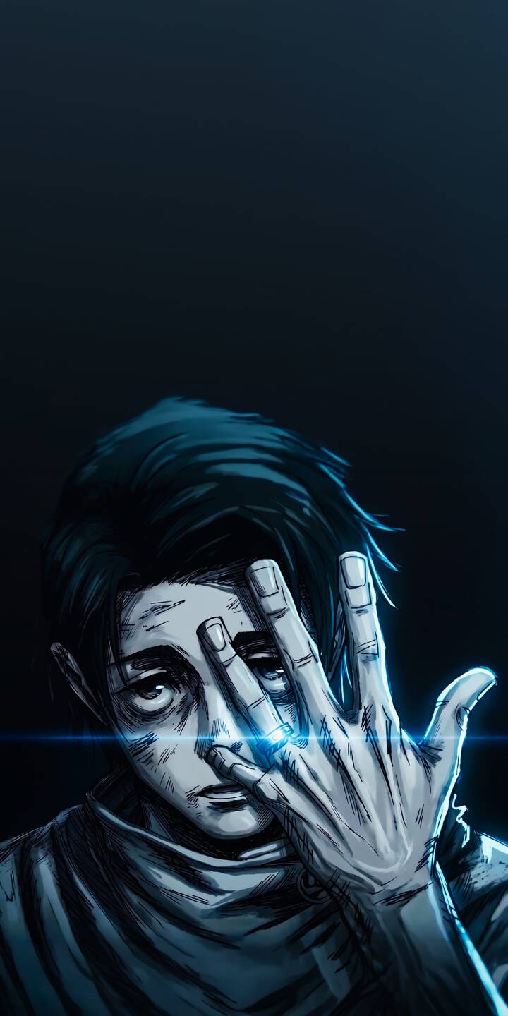 A stark blue glow illuminates Eren Yeager's weary yet determined face as his hand obscures one eye in this striking 4K wallpaper, making it an intense and dramatic wallpaper for any iPhone. | anime iphone wallpaper mobile attack on titan 4k wallpaper hd wallpaper dark aesthetic blue glow aot eren yeager A stark blue glow illuminates Eren Yeager's weary yet determined face as his hand obscures one eye in this striking 4K wallpaper, making it an intense and dramatic wallpaper for any iPhone.
