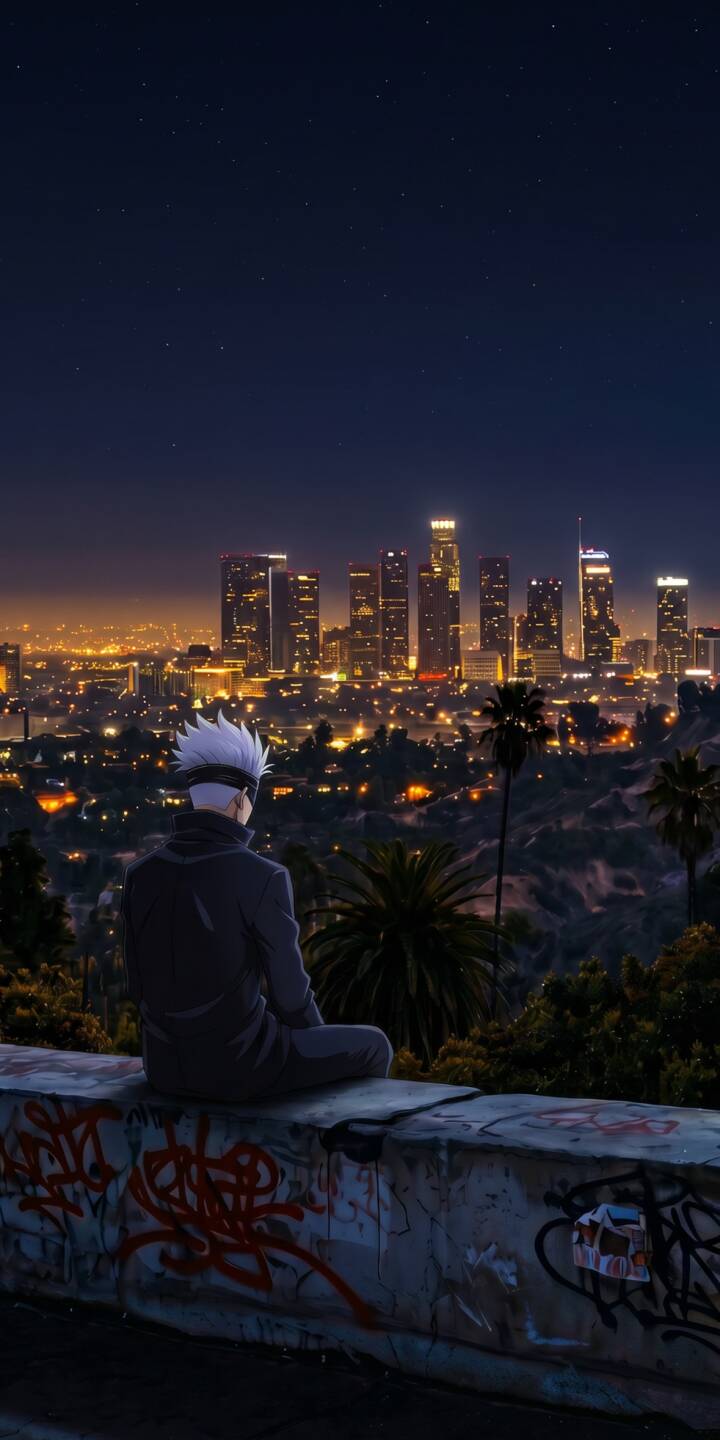 The city lights gleam below as Satoru Gojo, with his iconic blindfold and white hair, sits contemplatively on a graffiti-covered ledge in this striking 4K wallpaper. This atmospheric Jujutsu Kaisen wallpaper is perfect for any iPhone, offering a serene yet powerful scene. | aesthetic night anime iphone wallpaper gojo mobile 4k wallpaper hd wallpaper jujutsu kaisen cityscape satoru gojo The city lights gleam below as Satoru Gojo, with his iconic blindfold and white hair, sits contemplatively on a graffiti-covered ledge in this striking 4K wallpaper. This atmospheric Jujutsu Kaisen wallpaper is perfect for any iPhone, offering a serene yet powerful scene.