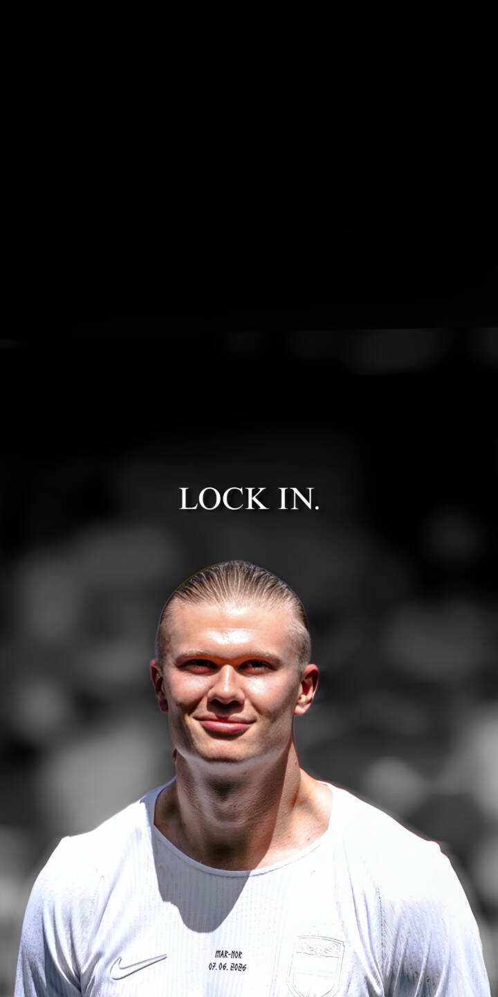 The motivating 'LOCK IN.' mantra dominates the top of this striking 4K wallpaper, featuring a smiling Erling Haaland with slicked-back hair in his white jersey. This inspiring football wallpaper is a perfect fit for any iPhone and captures the athlete's focused yet confident demeanor. | football athlete motivational iphone soccer wallpaper haaland mobile lock in erling haaland 4k wallpaper hd wallpaper norwegian The motivating 'LOCK IN.' mantra dominates the top of this striking 4K wallpaper, featuring a smiling Erling Haaland with slicked-back hair in his white jersey. This inspiring football wallpaper is a perfect fit for any iPhone and captures the athlete's focused yet confident demeanor.