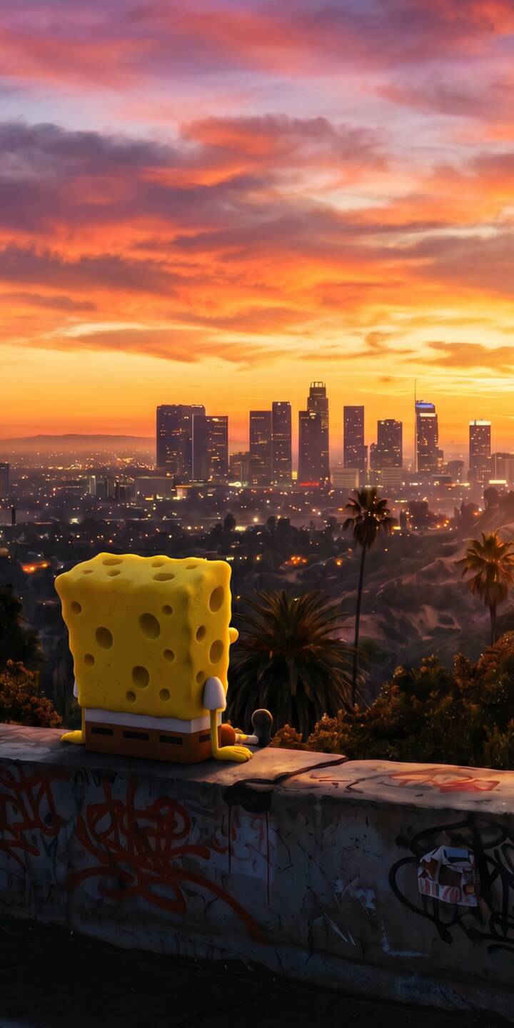 A vibrant orange and purple sunset blankets the city skyline as SpongeBob SquarePants gazes over the urban sprawl from a graffiti-covered wall in this unique 4K wallpaper. This stunning iPhone wallpaper perfectly blends a whimsical character with a breathtaking, dramatic landscape. | cartoon aesthetic spongebob sunset city skyline iphone wallpaper mobile spongebob squarepants 4k wallpaper hd wallpaper A vibrant orange and purple sunset blankets the city skyline as SpongeBob SquarePants gazes over the urban sprawl from a graffiti-covered wall in this unique 4K wallpaper. This stunning iPhone wallpaper perfectly blends a whimsical character with a breathtaking, dramatic landscape.