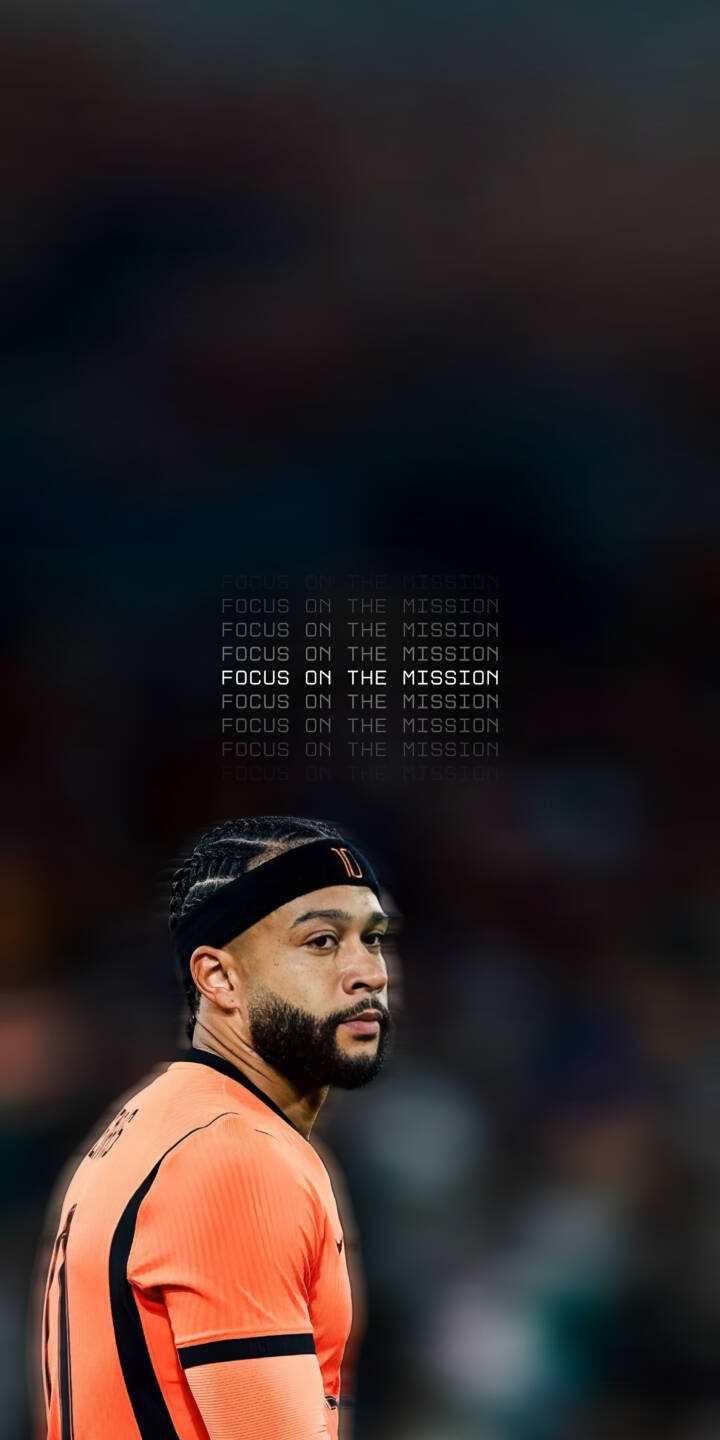 Memphis Depay's focused gaze, distinctive braided hair, and motivational "FOCUS ON THE MISSION" text are powerfully presented in this 4K wallpaper. Featuring his orange jersey, this inspiring wallpaper is ideal for any iPhone to keep your goals front and center. | football athlete motivational iphone wallpaper mobile memphis depay 4k wallpaper hd wallpaper sports wallpaper depay focus on the mission netherlands national team Memphis Depay's focused gaze, distinctive braided hair, and motivational "FOCUS ON THE MISSION" text are powerfully presented in this 4K wallpaper. Featuring his orange jersey, this inspiring wallpaper is ideal for any iPhone to keep your goals front and center.