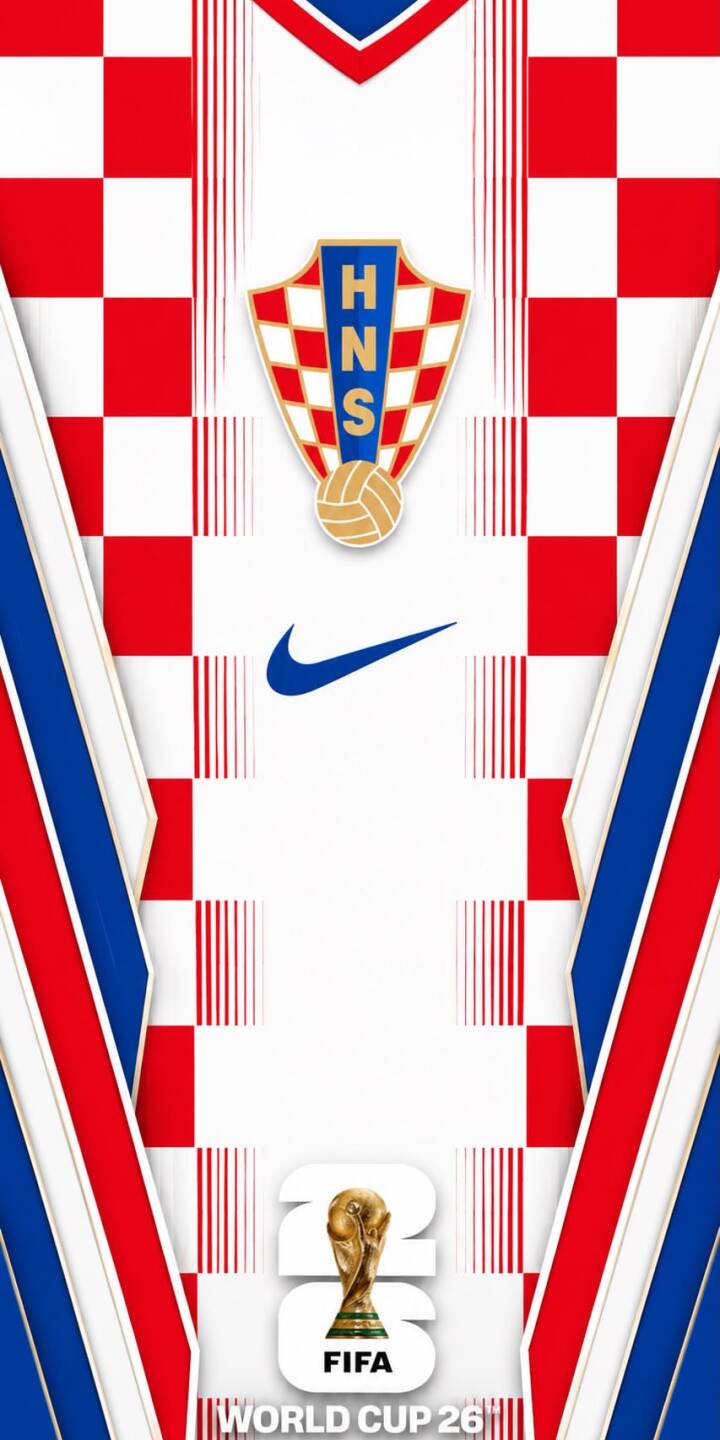 The iconic red and white checkerboard pattern of Croatia's national football kit dominates this official 4K World Cup 2026 wallpaper, featuring the HNS crest, Nike swoosh, and FIFA trophy. This stunning wallpaper is perfect for any iPhone, celebrating the spirit of Croatian football. | iphone soccer wallpaper mobile 4k wallpaper hd wallpaper fifa national team croatia world cup 2026 croatian football red white blue The iconic red and white checkerboard pattern of Croatia's national football kit dominates this official 4K World Cup 2026 wallpaper, featuring the HNS crest, Nike swoosh, and FIFA trophy. This stunning wallpaper is perfect for any iPhone, celebrating the spirit of Croatian football.