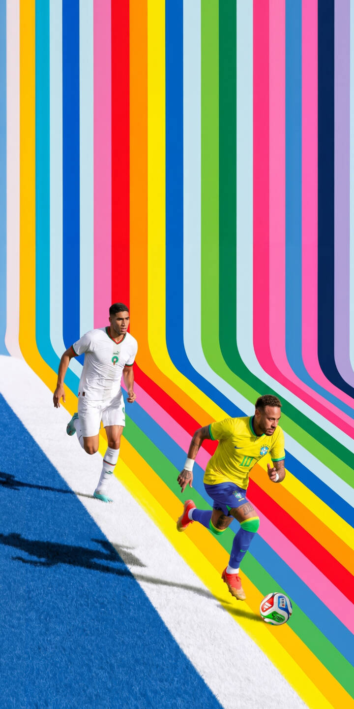 Neymar Jr. dashes across a vibrantly striped, rainbow pitch while Achraf Hakimi keeps pace in this dynamic 4K football wallpaper, a perfect choice for an iPhone background. This captivating wallpaper beautifully highlights the energy of two global soccer stars. | sports football rainbow colorful iphone soccer wallpaper neymar mobile 4k wallpaper hd wallpaper hakimi Neymar Jr. dashes across a vibrantly striped, rainbow pitch while Achraf Hakimi keeps pace in this dynamic 4K football wallpaper, a perfect choice for an iPhone background. This captivating wallpaper beautifully highlights the energy of two global soccer stars.