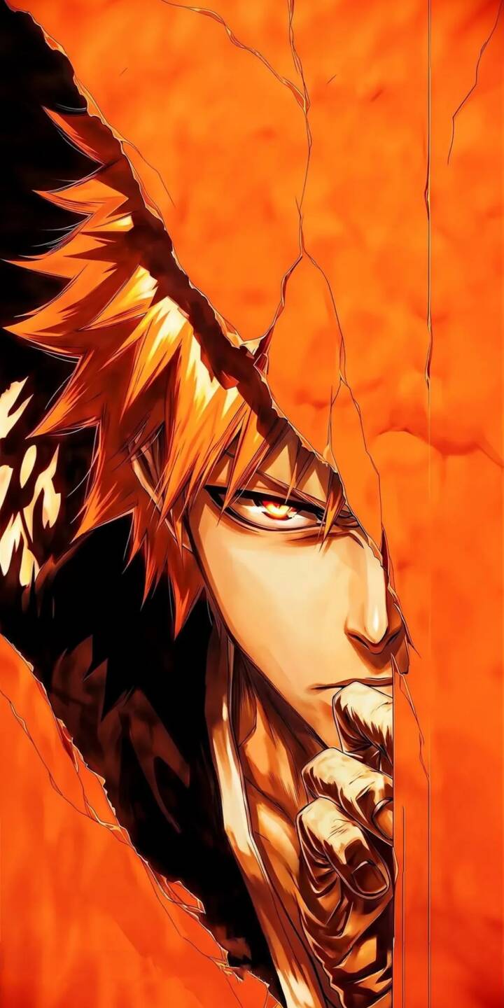 Ichigo Kurosaki's piercing golden eyes and spiky orange hair emerge from a dynamic torn orange background in this striking 4K anime wallpaper. This compelling Bleach wallpaper is a perfect fit for your iPhone. | orange anime iphone ichigo wallpaper mobile bleach 4k wallpaper hd wallpaper dark aesthetic ichigo kurosaki soul reaper Ichigo Kurosaki's piercing golden eyes and spiky orange hair emerge from a dynamic torn orange background in this striking 4K anime wallpaper. This compelling Bleach wallpaper is a perfect fit for your iPhone.