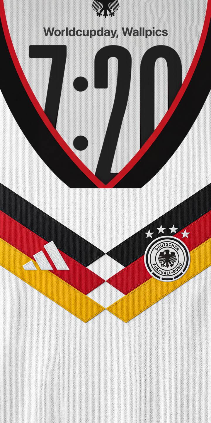 The crisp white fabric of the German national team jersey, featuring the DFB crest with four stars and the iconic Adidas logo, makes a dynamic 4K wallpaper. This spirited football wallpaper, showcasing the black, red, and gold stripes, is an ideal background for your iPhone. | sports football iphone germany soccer wallpaper jersey mobile 4k wallpaper hd wallpaper kit dfb The crisp white fabric of the German national team jersey, featuring the DFB crest with four stars and the iconic Adidas logo, makes a dynamic 4K wallpaper. This spirited football wallpaper, showcasing the black, red, and gold stripes, is an ideal background for your iPhone.