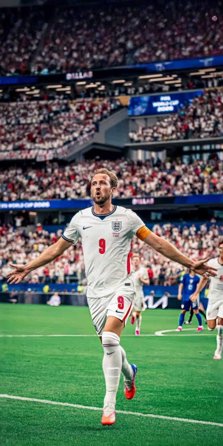 Harry Kane celebrates exuberantly with arms outstretched and a triumphant roar, proudly wearing his England number 9 kit on the vibrant green pitch. This stunning 4K wallpaper captures the electric atmosphere of a packed stadium, making it an epic football wallpaper for iPhone. | sports stadium celebration iphone soccer wallpaper mobile 4k wallpaper hd wallpaper harry kane england football Harry Kane celebrates exuberantly with arms outstretched and a triumphant roar, proudly wearing his England number 9 kit on the vibrant green pitch. This stunning 4K wallpaper captures the electric atmosphere of a packed stadium, making it an epic football wallpaper for iPhone.