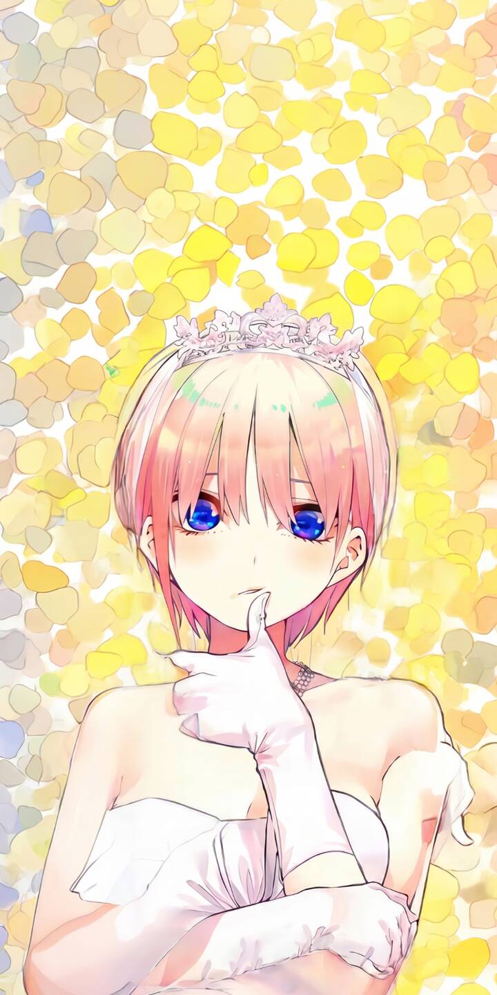 Ichika Nakano, adorned in a lovely tiara and long white gloves, gazes softly forward with striking blue eyes, offering an enchanting 4K wallpaper — a perfect choice for your iPhone. | anime iphone wallpaper mobile elegant 4k wallpaper hd wallpaper gown soft aesthetic quintessential quintuplets ichika nakano ichika Ichika Nakano, adorned in a lovely tiara and long white gloves, gazes softly forward with striking blue eyes, offering an enchanting 4K wallpaper — a perfect choice for your iPhone.