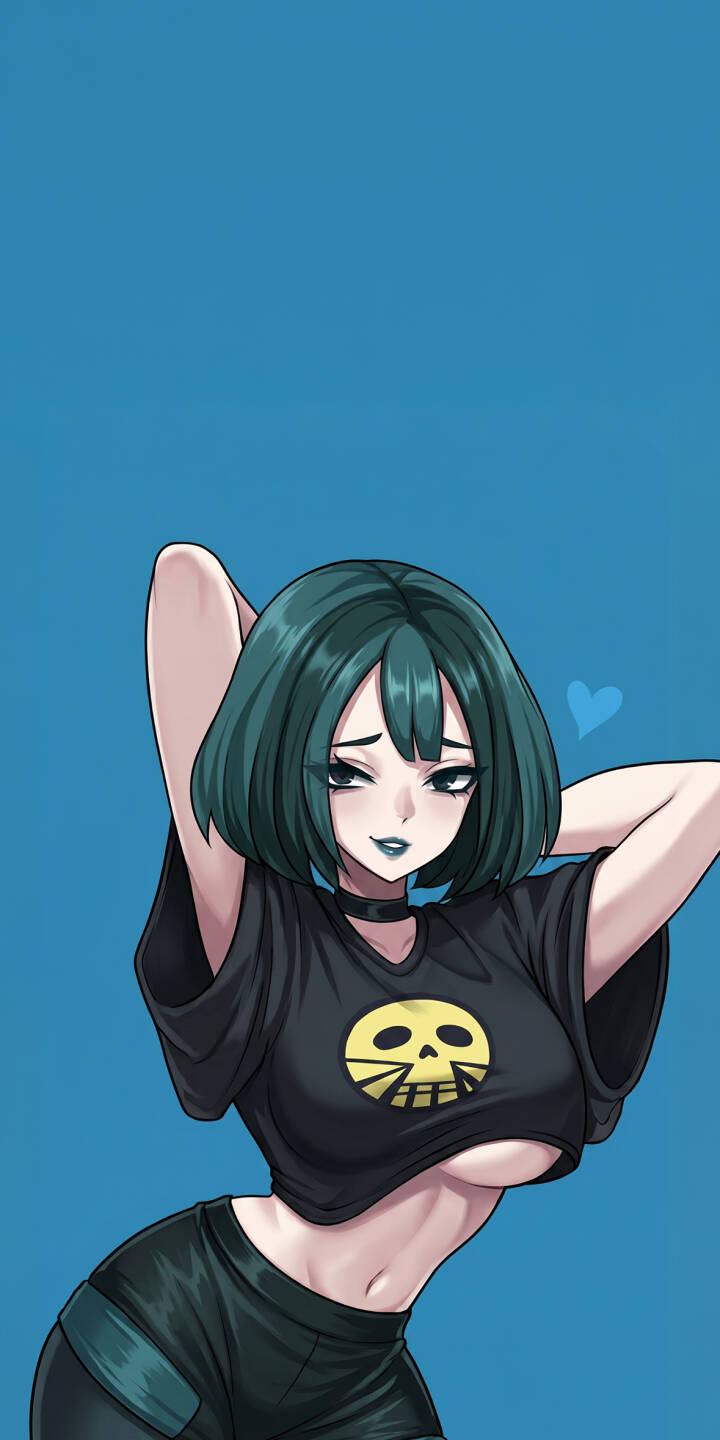 Gwen's iconic yellow skull shirt stands out against the simple blue background in this vibrant 4K wallpaper, featuring her relaxed pose and signature teal hair. This stylish wallpaper is perfect for personalizing your iPhone. | anime gothic iphone wallpaper gwen mobile total drama island 4k wallpaper hd wallpaper teal hair total drama goths skull shirt Gwen's iconic yellow skull shirt stands out against the simple blue background in this vibrant 4K wallpaper, featuring her relaxed pose and signature teal hair. This stylish wallpaper is perfect for personalizing your iPhone.