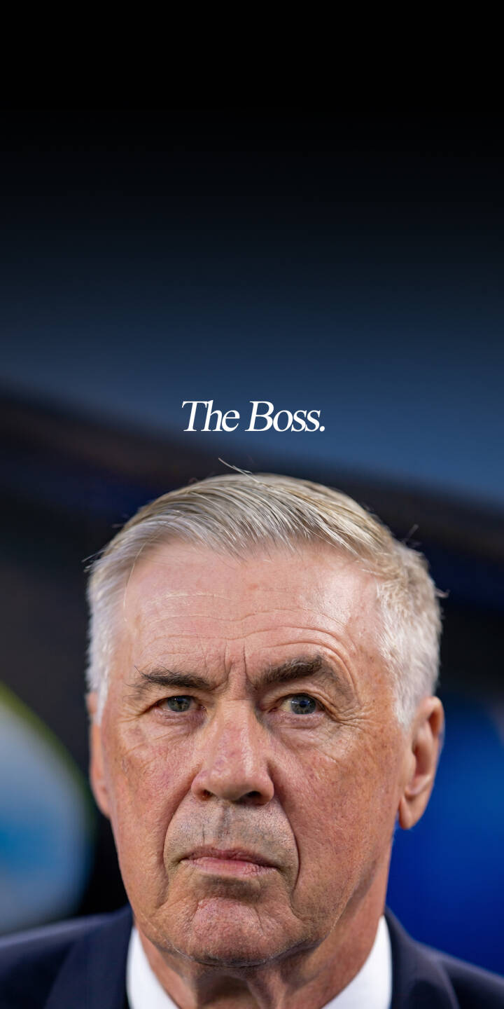 The elegant 'The Boss.' text floats prominently above Carlo Ancelotti's stern and focused gaze in this striking 4K wallpaper, making it a sophisticated choice for any iPhone user seeking a manager-themed wallpaper. | football coach iphone real madrid wallpaper mobile 4k wallpaper hd wallpaper manager carlo ancelotti ancelotti the boss The elegant 'The Boss.' text floats prominently above Carlo Ancelotti's stern and focused gaze in this striking 4K wallpaper, making it a sophisticated choice for any iPhone user seeking a manager-themed wallpaper.