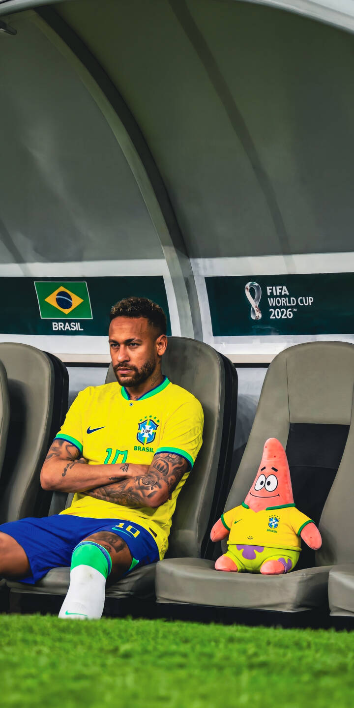 Neymar's pensive expression and crossed arms in the Brazil dugout, accompanied by a vibrant Patrick Star plushie, make for a uniquely poignant 4K wallpaper. This emotional football wallpaper featuring the FIFA World Cup 2026 branding is an ideal choice for iPhone users. | football iphone wallpaper brazil neymar patrick star mobile 4k wallpaper hd wallpaper world cup neymar jr pensive Neymar's pensive expression and crossed arms in the Brazil dugout, accompanied by a vibrant Patrick Star plushie, make for a uniquely poignant 4K wallpaper. This emotional football wallpaper featuring the FIFA World Cup 2026 branding is an ideal choice for iPhone users.