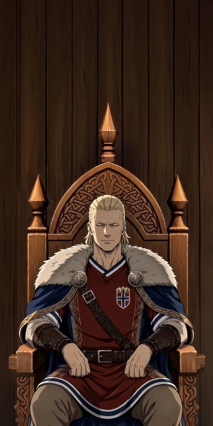 Thorfinn sits peacefully on an ornate wooden throne, eyes closed, radiating calm power in this striking 4K wallpaper. This serene Vinland Saga wallpaper is perfect for your iPhone, showcasing his regal attire and the intricately carved throne. | throne anime medieval iphone wallpaper mobile 4k wallpaper hd wallpaper thorfinn vinland saga viking serene Thorfinn sits peacefully on an ornate wooden throne, eyes closed, radiating calm power in this striking 4K wallpaper. This serene Vinland Saga wallpaper is perfect for your iPhone, showcasing his regal attire and the intricately carved throne.