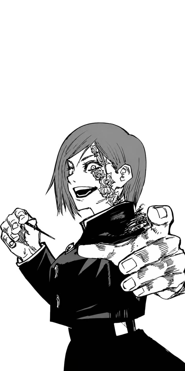 A confident smile graces Nobara Kugisaki's face, her iconic rose curse mark prominent on her cheek as she points directly forward, ready for action in this stunning 4K wallpaper. This dynamic Nobara wallpaper is perfect for any iPhone, capturing her fierce energy. | anime manga iphone character wallpaper black and white mobile 4k wallpaper hd wallpaper cursed technique jujutsu kaisen nobara kugisaki A confident smile graces Nobara Kugisaki's face, her iconic rose curse mark prominent on her cheek as she points directly forward, ready for action in this stunning 4K wallpaper. This dynamic Nobara wallpaper is perfect for any iPhone, capturing her fierce energy.