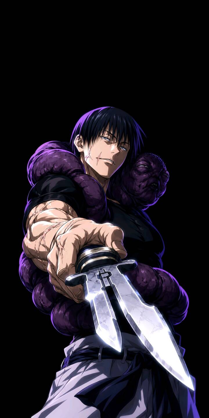 The sharp, reflective blade of Toji Fushiguro's cursed tool gleams against his muscular arm and signature facial scar in this stunning 4K wallpaper, making it a perfect dark aesthetic wallpaper for iPhone users. | anime manga iphone wallpaper mobile 4k wallpaper hd wallpaper dark aesthetic cursed tool sorcerer killer jujutsu kaisen toji fushiguro The sharp, reflective blade of Toji Fushiguro's cursed tool gleams against his muscular arm and signature facial scar in this stunning 4K wallpaper, making it a perfect dark aesthetic wallpaper for iPhone users.