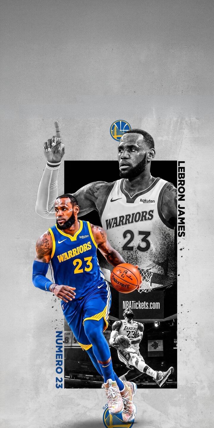 LeBron James dynamically dribbles a basketball in a custom blue and yellow Warriors jersey, while a grayscale version of him points skyward in this unique 4K wallpaper. This stunning mixed-media wallpaper for iPhone captures the essence of the King's varied career. | basketball nba lebron james iphone dynamic wallpaper golden state warriors mobile 4k wallpaper hd wallpaper concept art LeBron James dynamically dribbles a basketball in a custom blue and yellow Warriors jersey, while a grayscale version of him points skyward in this unique 4K wallpaper. This stunning mixed-media wallpaper for iPhone captures the essence of the King's varied career.