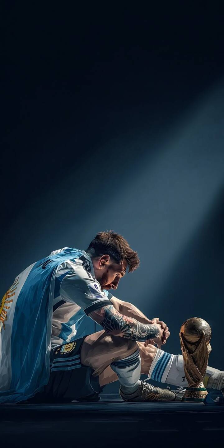 Messi kneels reverently beside the gleaming World Cup trophy under dramatic lighting in this stunning 4K wallpaper for your iPhone. This evocative wallpaper captures the legend's hard-fought triumph, making it perfect for any football fan's device. | football iphone messi argentina wallpaper champion lionel messi mobile 4k wallpaper hd wallpaper epic world cup Messi kneels reverently beside the gleaming World Cup trophy under dramatic lighting in this stunning 4K wallpaper for your iPhone. This evocative wallpaper captures the legend's hard-fought triumph, making it perfect for any football fan's device.