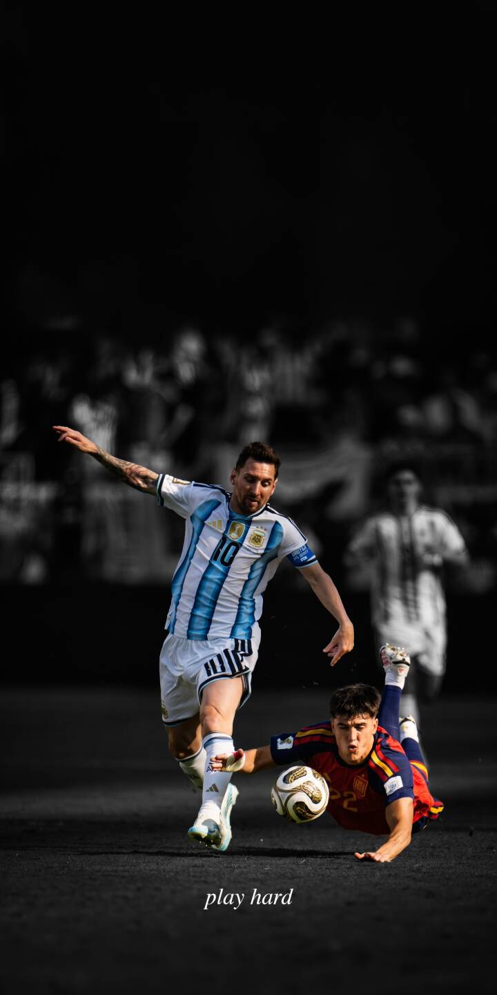 Lionel Messi masterfully evades a sliding tackle in his iconic Argentina number 10 jersey, creating a dynamic 4K wallpaper with a dramatic desaturated background. This intense soccer action wallpaper is perfect for personalizing your iPhone. | sports football iphone messi argentina soccer wallpaper action lionel messi mobile 4k wallpaper hd wallpaper Lionel Messi masterfully evades a sliding tackle in his iconic Argentina number 10 jersey, creating a dynamic 4K wallpaper with a dramatic desaturated background. This intense soccer action wallpaper is perfect for personalizing your iPhone.