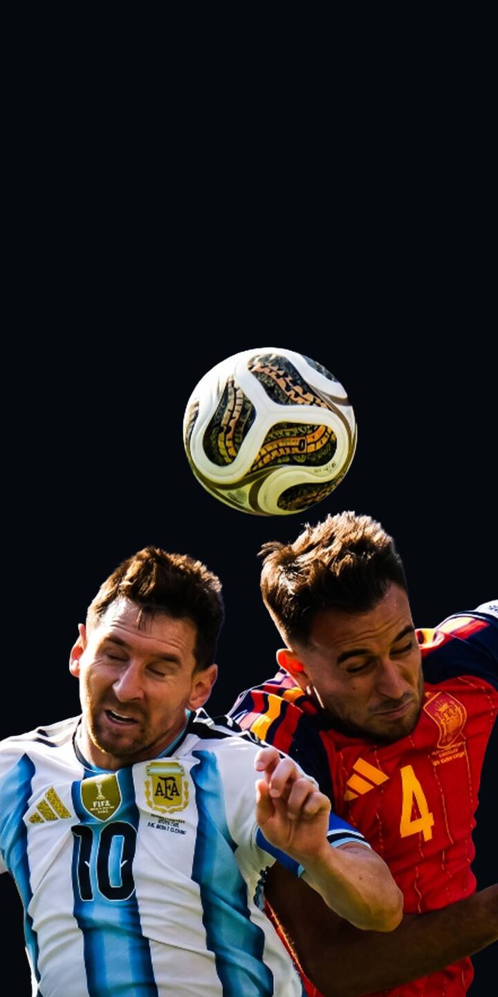 Lionel Messi intensely contests a header for the football against a Spanish opponent, eyes fixed on the Brazuca match ball in this dynamic 4K wallpaper. This action-packed wallpaper is perfect for any iPhone, capturing the thrill of the game. | sports football iphone messi argentina soccer dynamic wallpaper mobile 4k wallpaper hd wallpaper header Lionel Messi intensely contests a header for the football against a Spanish opponent, eyes fixed on the Brazuca match ball in this dynamic 4K wallpaper. This action-packed wallpaper is perfect for any iPhone, capturing the thrill of the game.