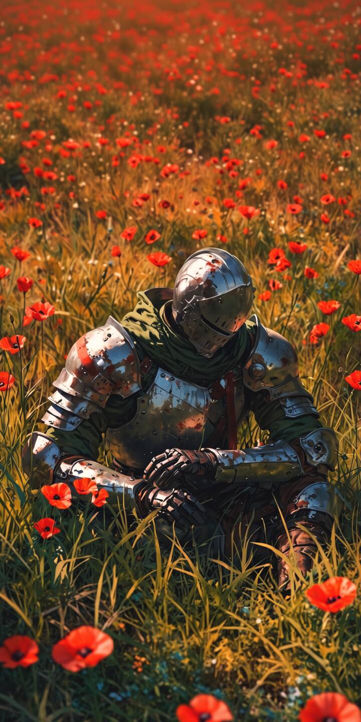 Blood-splattered armor gleams among vibrant red poppies as a weary knight sits reflectively in this poignant 4K wallpaper — a truly evocative image, perfect for an iPhone background. | knight medieval iphone fantasy wallpaper mobile digital art 4k wallpaper hd wallpaper red flowers poppy field Blood-splattered armor gleams among vibrant red poppies as a weary knight sits reflectively in this poignant 4K wallpaper — a truly evocative image, perfect for an iPhone background.