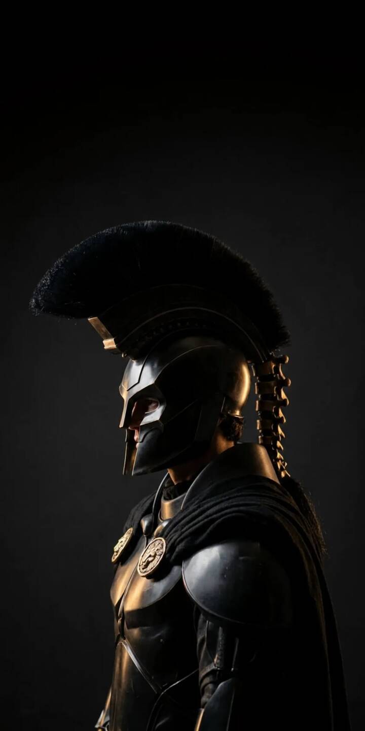 A commanding profile of a Spartan warrior emerges from deep shadows, featuring a magnificent dark plumed helmet and glimmering metallic armor with intricate shoulder medallions in this captivating 4K wallpaper – an epic wallpaper for iPhone users seeking a blend of ancient power and mystery. | warrior dark armor helmet iphone wallpaper mobile 4k wallpaper hd wallpaper epic historical spartan A commanding profile of a Spartan warrior emerges from deep shadows, featuring a magnificent dark plumed helmet and glimmering metallic armor with intricate shoulder medallions in this captivating 4K wallpaper – an epic wallpaper for iPhone users seeking a blend of ancient power and mystery.