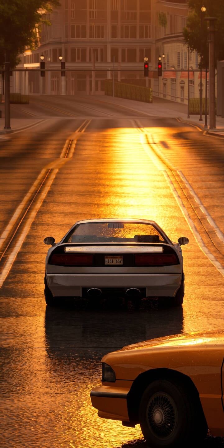 Golden light intensely reflects off the wet city street, highlighting a classic white sports car idling at a red light in this striking 4K wallpaper. This cinematic urban street wallpaper creates a nostalgic mood, perfect for your iPhone. | car sports car city urban iphone wallpaper mobile golden hour 4k wallpaper hd wallpaper wet road reflections Golden light intensely reflects off the wet city street, highlighting a classic white sports car idling at a red light in this striking 4K wallpaper. This cinematic urban street wallpaper creates a nostalgic mood, perfect for your iPhone.