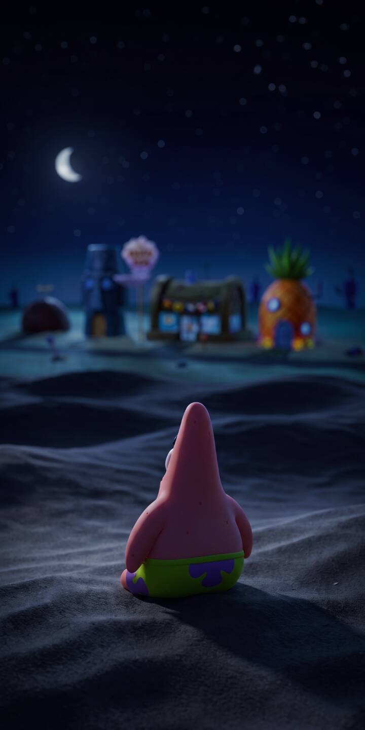 A serene crescent moon hangs in the dark, star-filled night sky over a reflective Patrick Star, who sits quietly on the textured seabed. This peaceful 4K wallpaper captures the quiet charm of Bikini Bottom, making it a perfect iPhone wallpaper. | cartoon spongebob night moon bikini bottom iphone wallpaper patrick star mobile peaceful 4k wallpaper hd wallpaper A serene crescent moon hangs in the dark, star-filled night sky over a reflective Patrick Star, who sits quietly on the textured seabed. This peaceful 4K wallpaper captures the quiet charm of Bikini Bottom, making it a perfect iPhone wallpaper.