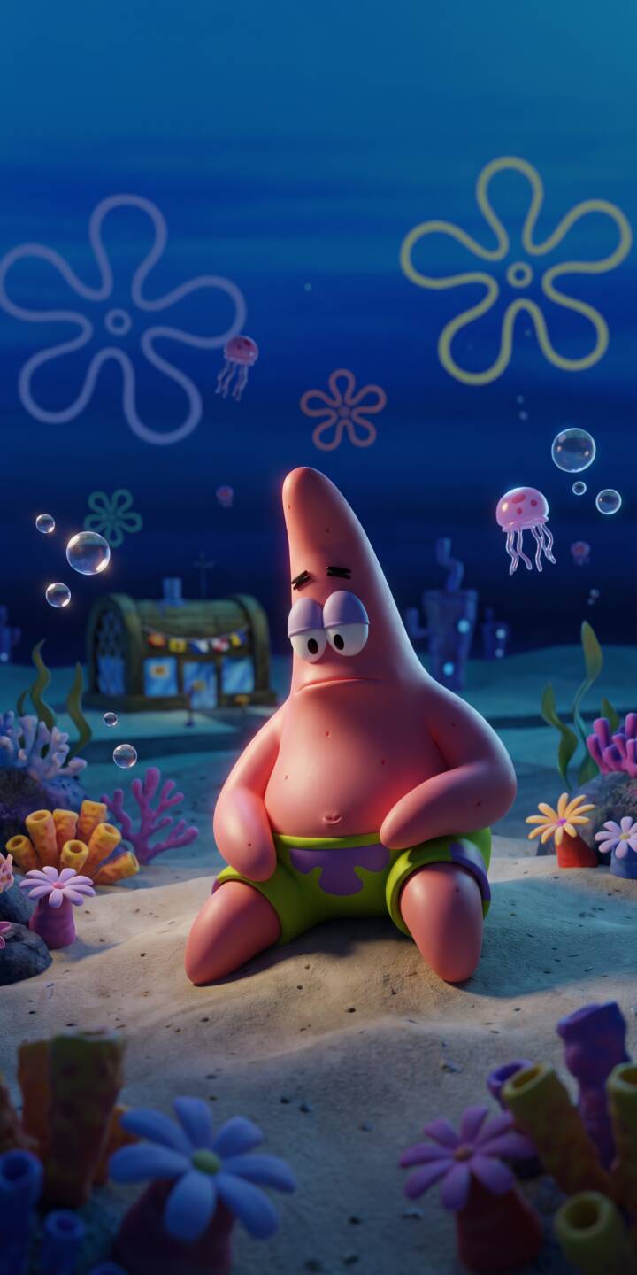 Patrick Star sits with a pensive expression on the sandy seafloor, surrounded by vibrant coral and gently floating jellyfish in this distinctive 4K wallpaper. This charming underwater scene, complete with Spongebob's pineapple house in the background, is a perfect iPhone wallpaper for fans of the show. | cartoon spongebob underwater bikini bottom iphone wallpaper animation patrick star mobile 4k wallpaper hd wallpaper Patrick Star sits with a pensive expression on the sandy seafloor, surrounded by vibrant coral and gently floating jellyfish in this distinctive 4K wallpaper. This charming underwater scene, complete with Spongebob's pineapple house in the background, is a perfect iPhone wallpaper for fans of the show.